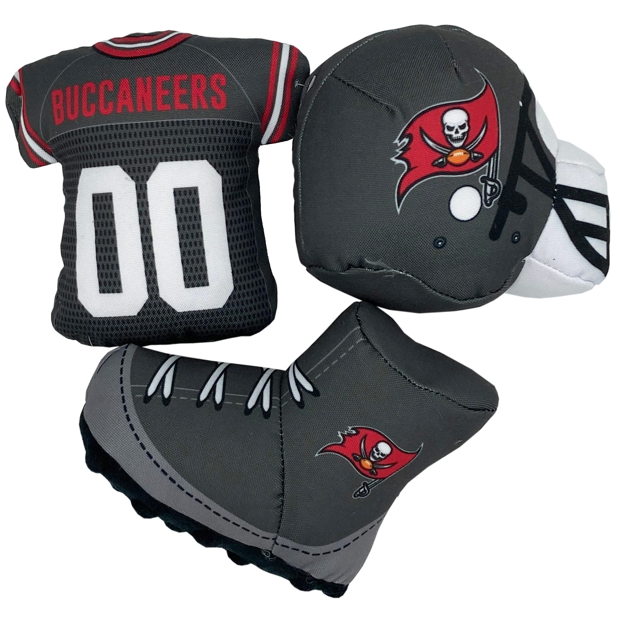 **NFL Tampa Bay Buccaneers Dog & Cat Toy Set - Chewable Squeaker Football Pet Toys (Helmet, Jersey, Cleats) for Playtime & Training - Perfect for Game Day & Team Spirit**
