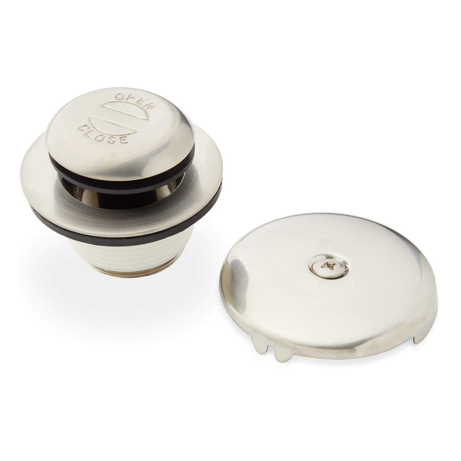 Signature Hardware 446707 Brushed Nickel Pop-Up Drain with Overflow Cover for Alcove Bathtub - Perfect for Bathroom Renovations & Spa-Like Soaking Experience