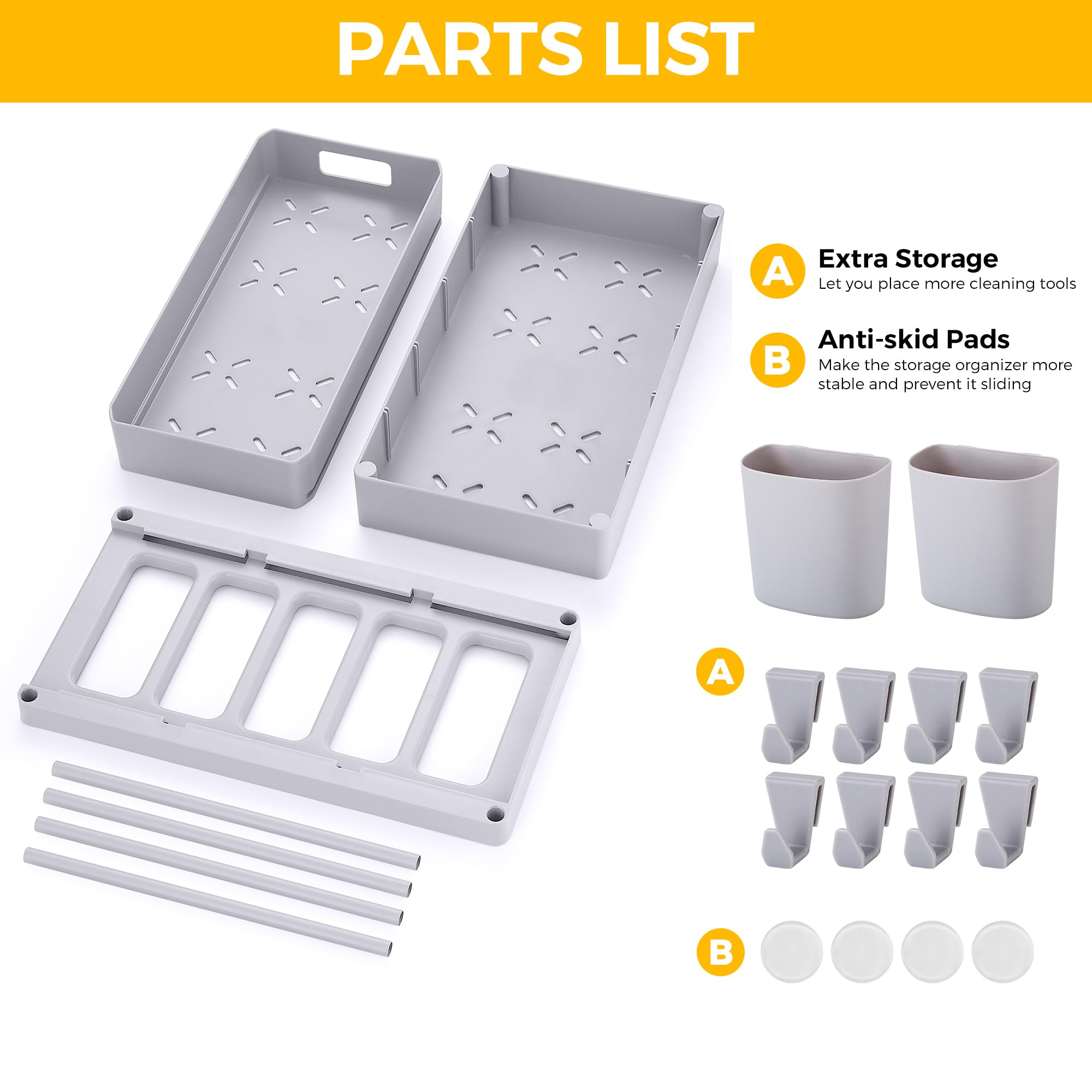 Ravinte 1 Pack Pull Out Under Sink Organizer - 2 Tier Sliding Cabinet Storage for Bathroom & Kitchen - Multi-Purpose Sink Organizer with Hook & Hanging Cup (Grey) - Perfect for Small Spaces, Clutter-Free Organization Under Sink