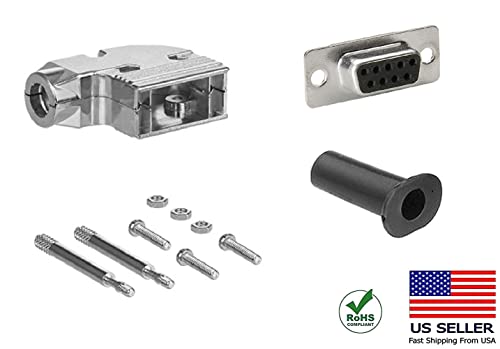 DB9 Female Solder Type Shielded Metal Elbow Hood Connector - 90 Degree Right Angle Adapter for Industrial Equipment, Computer Servers & Audio/Video Devices