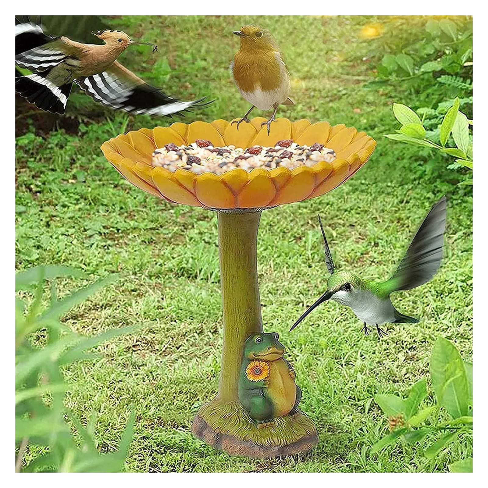 Outdoor Garden Bird Bath with Animal Statue - Decorative Water Bowl for Wild Birds, Balcony & Patio Decoration - Attracts Birds for Relaxing Garden & Backyard Scenes
