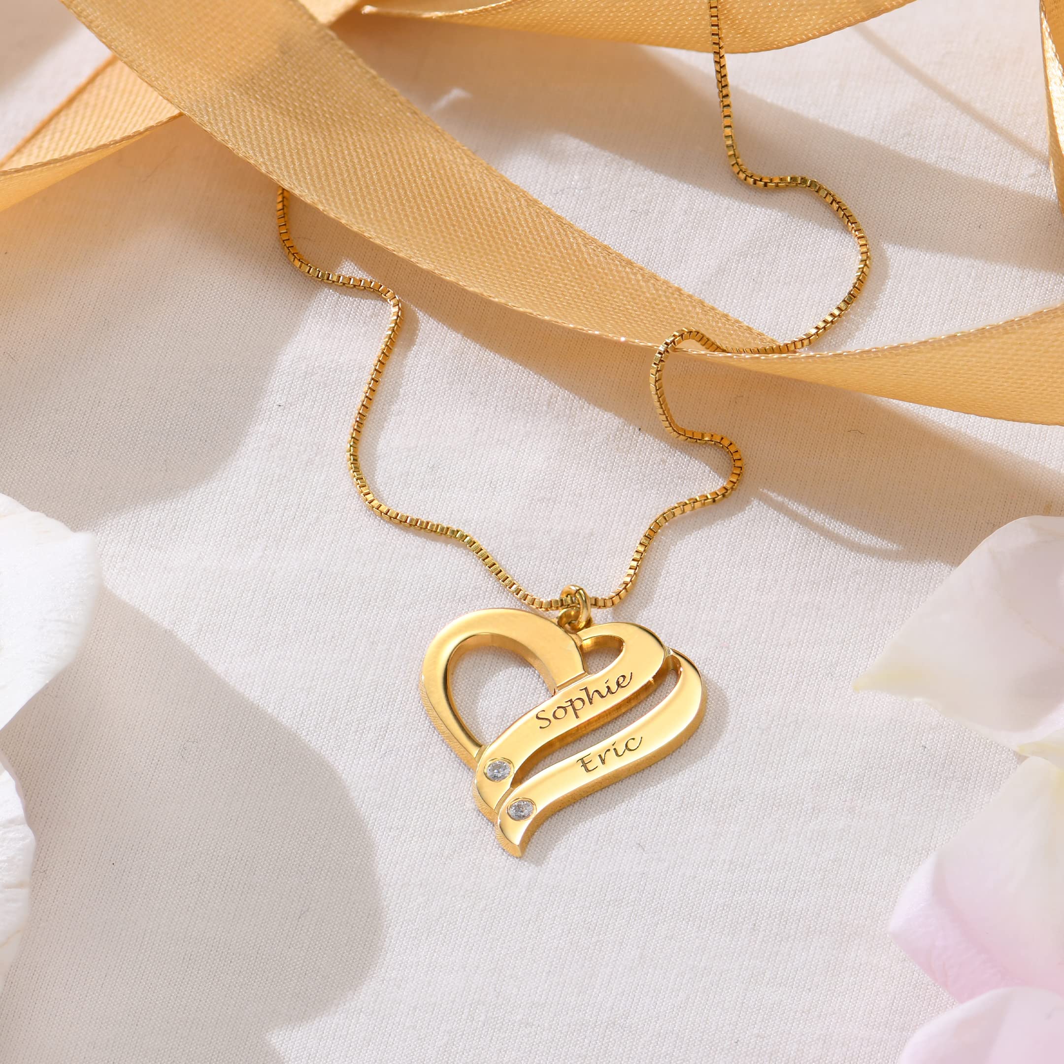 Personalized Two Hearts Forever One Necklace with Birthstones or Diamonds - Custom Name Jewelry for Women, Dainty Gift for Her - Perfect for Mother's Day, Christmas, Birthday & Anniversary - Elegant Everyday Wear & Special Occasion Jewelry