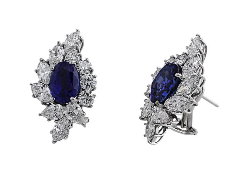 18K White Gold Natural Burmese Sapphire Earrings for Women | Unheated Genuine Sapphire Stud Earrings | Perfect for Weddings, Parties & Special Occasions