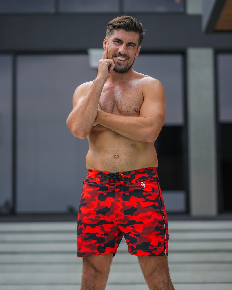 5 Pack Red Camo Swim Trunks for Men - Quick Dry Beach Shorts with Mesh Liner - Perfect for Swimming, Surfing & Summer Vacations