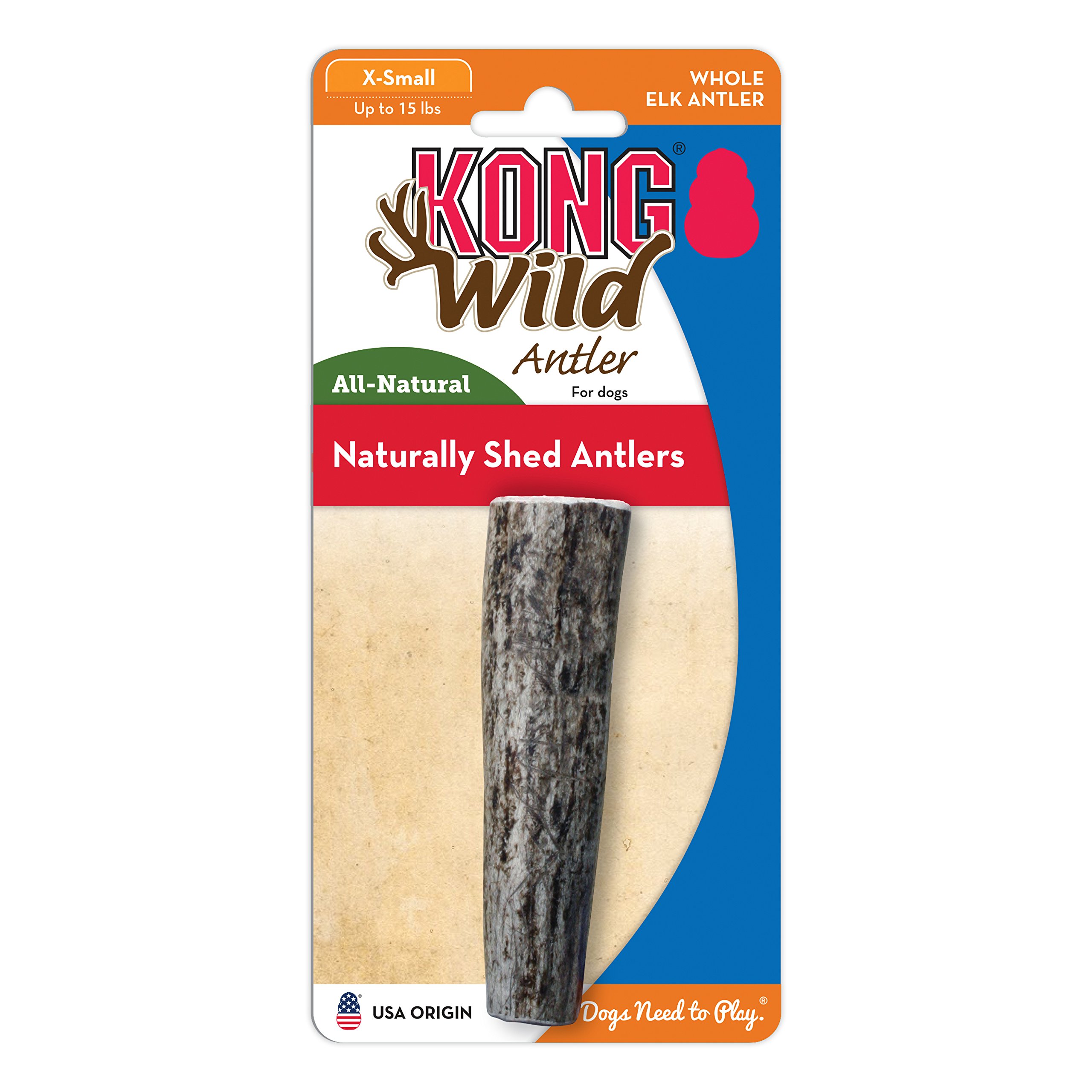 KONG Wild Antler Chew Toy for Small Dogs - Natural Shed Antler Dog Chew for Teething, Dental Health & Anxiety Relief - Perfect for Puppies & Small Breeds (X-Small)
