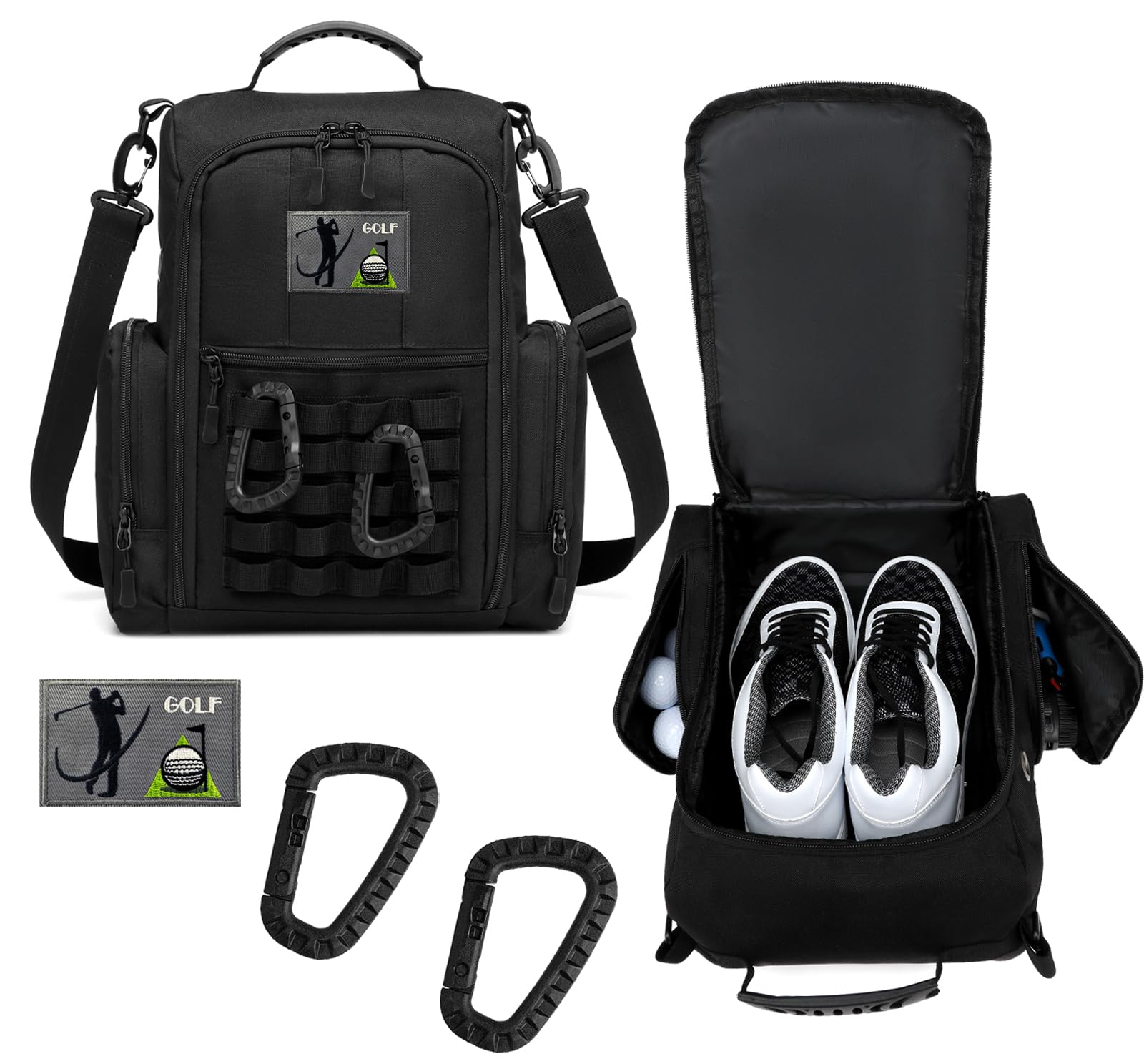 Premium Zippered Golf Shoe Bag with Ventilation & Multiple Pockets - Waterproof Travel Shoe Carrier for Golf Clubs & Accessories (Black) - Ideal for Golf Tournaments, Travel & Gym Storage