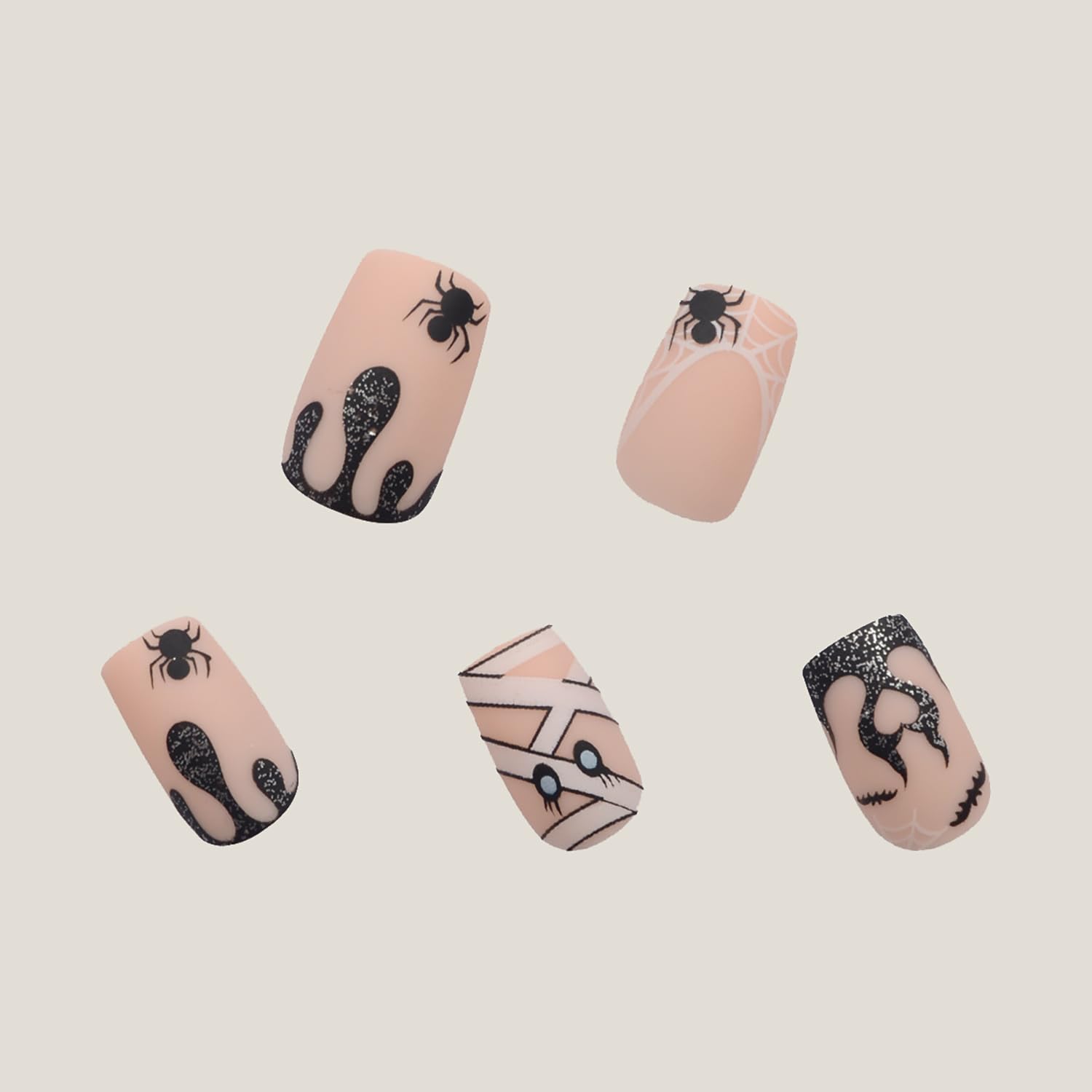 24 Pcs Matte Pink Press on Nails - Medium Length Halloween Fake Nails with Glue, Cute French Tip False Nails with Spider Web & Flame Design - Full Cover Nail Tips for Women & Girls - Perfect for Halloween Parties, Cosplay, and Nail Art Enthusiasts