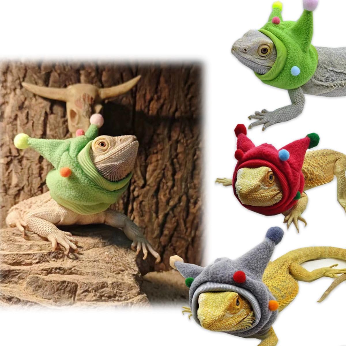 Festive Fleece Christmas Hat for Bearded Dragons & Lizards - Cozy Reptile Costume for Hamsters & Small Pets (Green) - Perfect for Holiday Photos & Pet Parties