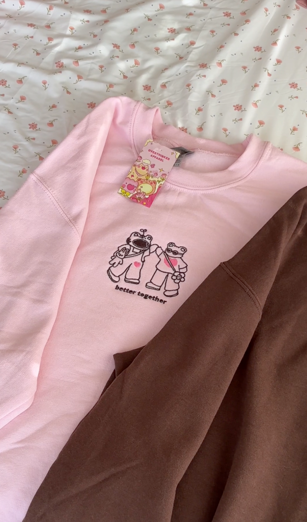 Better Together Embroidered Sweatshirt - Cute Matching Couples & Best Friends Gift (Brown/Pink) | Valentine's Day, Anniversary & Friendship Outfits