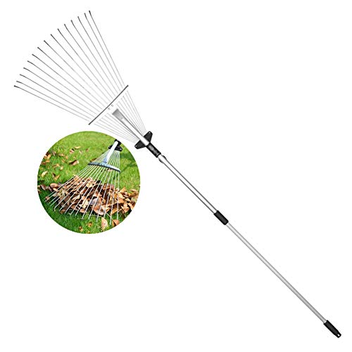 VIETOL Adjustable Telescopic Garden Leaf Rake - 15 Teeth Expandable Rake Head for Lawn, Yard & Courtyard - Perfect for Leaf Collection, Yard Cleanup & Gardening Tools (Ideal for Fall Season & Outdoor Maintenance)