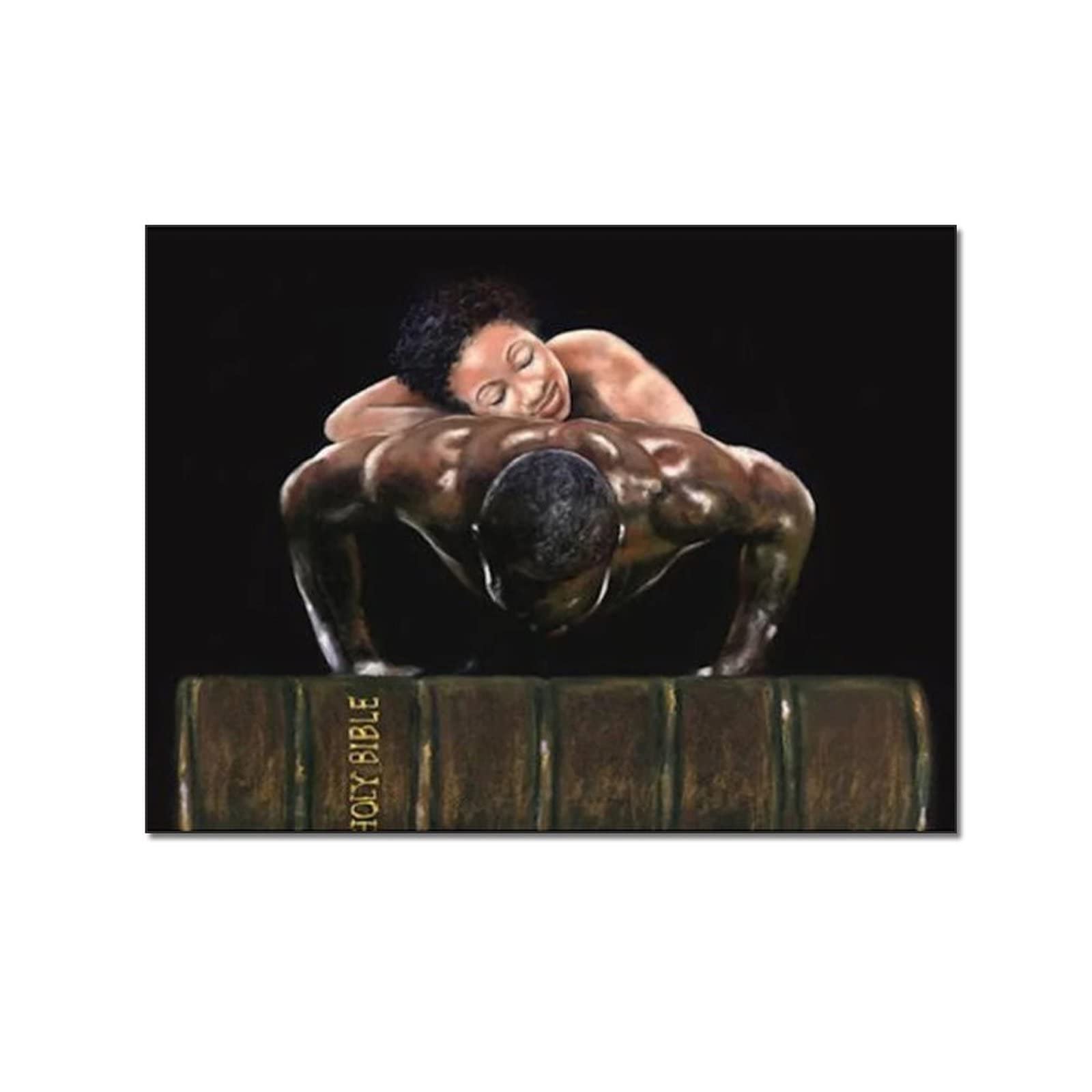 Andrew Nichols Art Print - Strong Black Man Supporting Woman Canvas Painting, 24x32 Inch (60x80cm) Wall Art for Living Room & Bedroom Decor | Inspirational African American Artwork for Home & Office