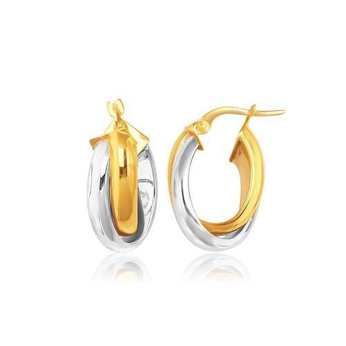 14K Two-Tone Gold Double Row Intertwined Oval Hoop Earrings for Women - Elegant & Durable Fashion Jewelry for Everyday Wear, Parties & Special Occasions
