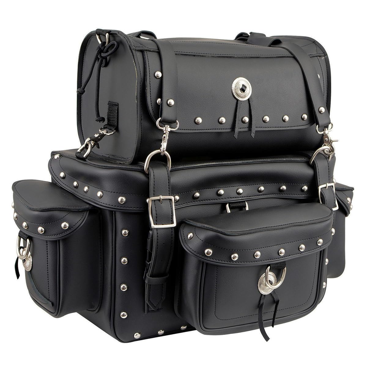 Milwaukee Leather MP8100S Large Black PVC 2-Piece Studded Motorcycle Saddlebags - Durable Touring Pack for Harley, Cruiser & Biker Accessories - Perfect for Road Trips & Long-Distance Riding