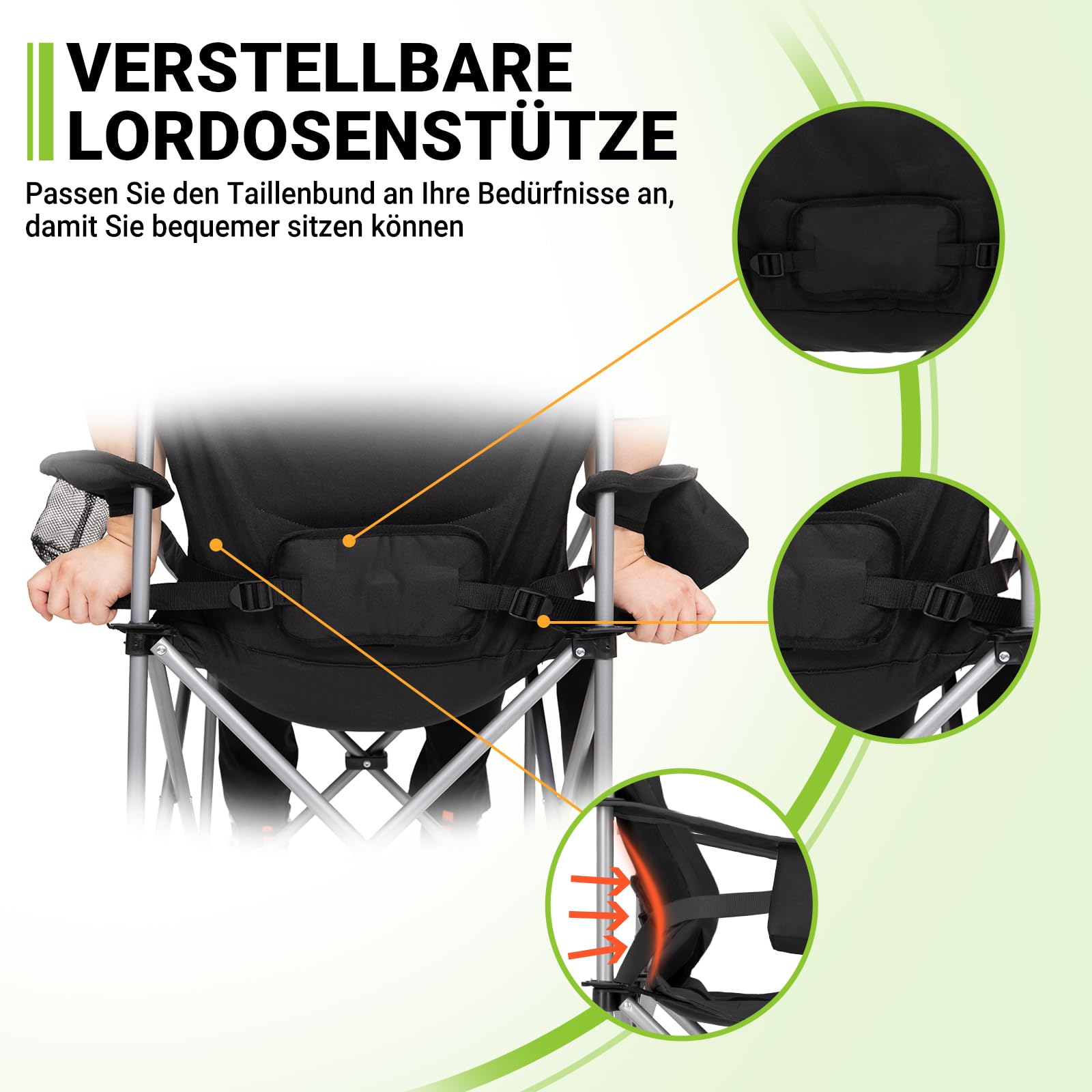 FUNDANGO Folding Camping Chair with Padded Seat, Cup Holder & Cooler Bag - Adjustable High Back Recliner for Outdoor, Fishing, Garden, Picnic & Beach Use