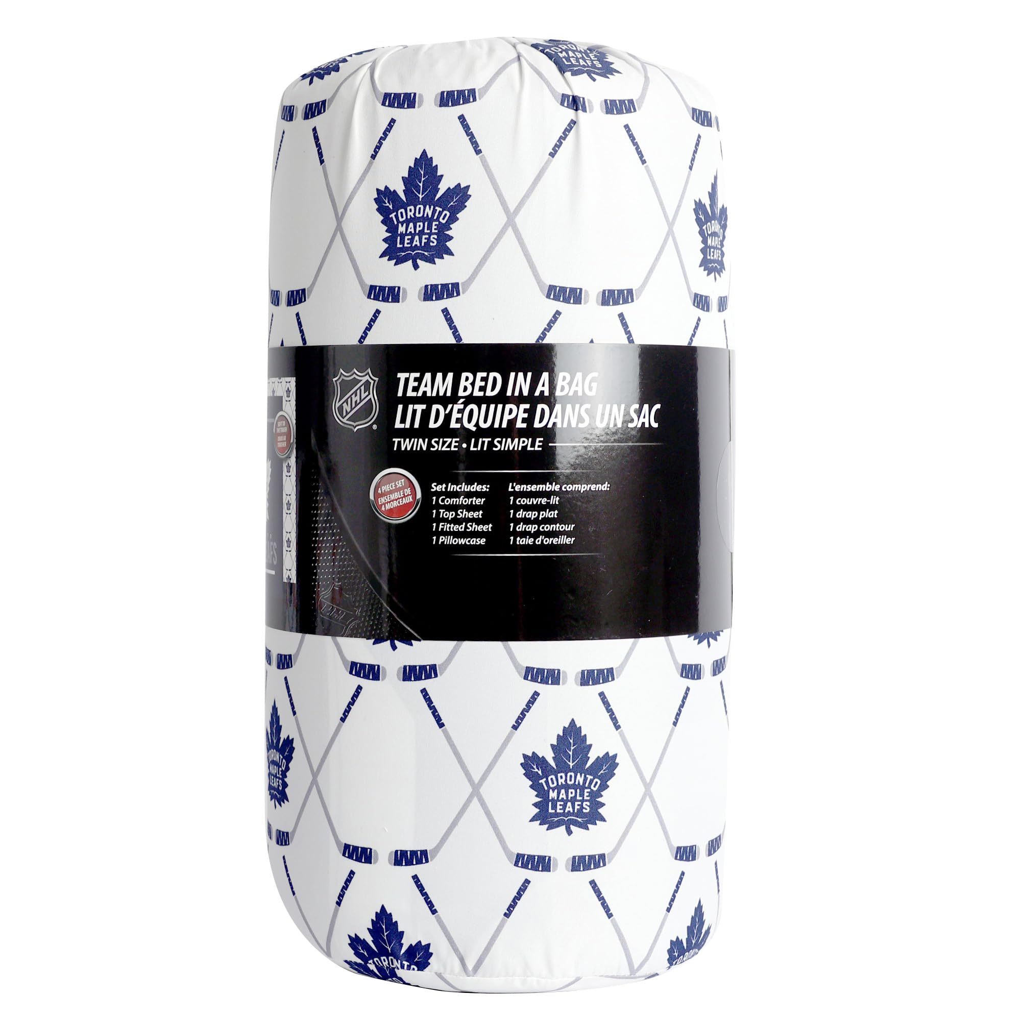 Toronto Maple Leafs Twin Bedding Set – 4-Piece NHL Comforter Set with Fitted Sheet, Flat Sheet & Pillowcase – Soft & Cozy Hockey Fan Bedroom Decor (Official NHL Licensed Product) – Perfect for Kids' Rooms, Game Day Theming, and NHL Fan Gifts