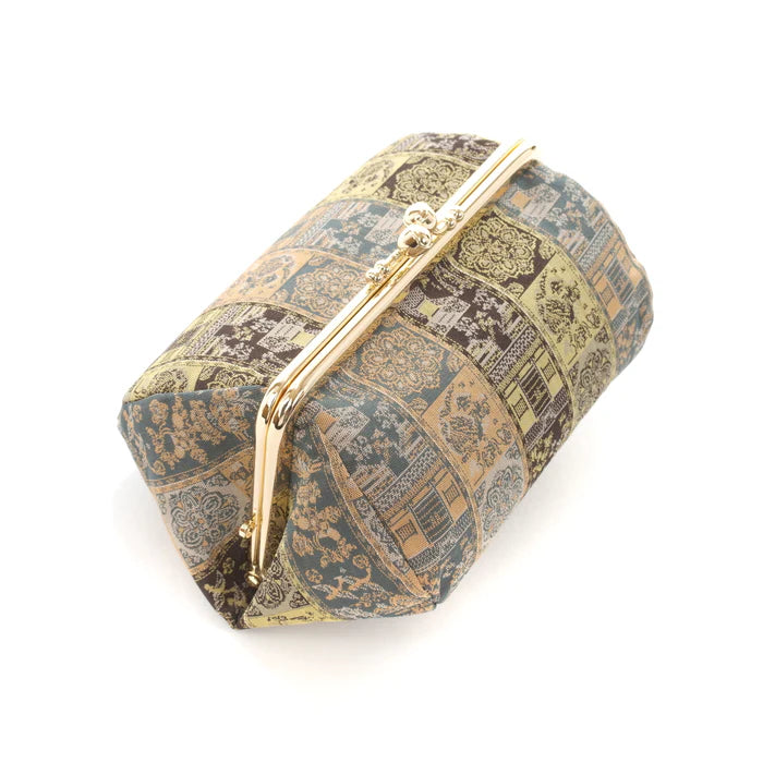 Japanese Nishijin Ori Small Pouch with Awl, Hidden Bat & Cat Design - Handmade in Kyoto | Cosmetic Bag, Makeup Pouch, Gamaguchi Pouch for Travel Toiletry, Stationery & Bag Organizer | Perfect for Daily Use, Gift Giving & Japanese Culture Enthusiasts