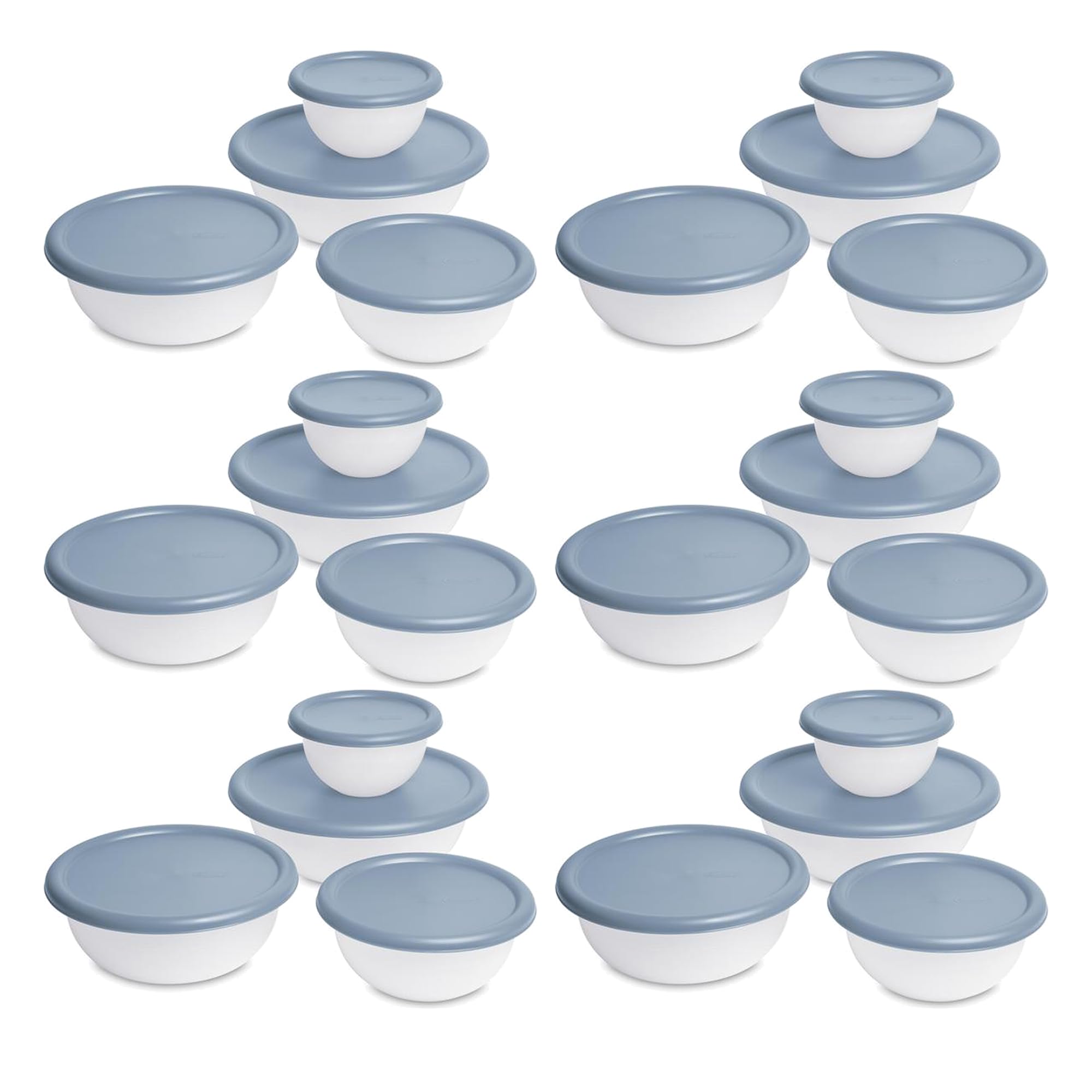 Sterilite 6-Piece Plastic Nesting Mixing Bowls with Lids & Pour Spouts - BPA-Free Food Storage Containers for Meal Prep, Baking & Kitchen Organization (Washed Blue) - Perfect for Cooking, Serving & Leftovers Storage