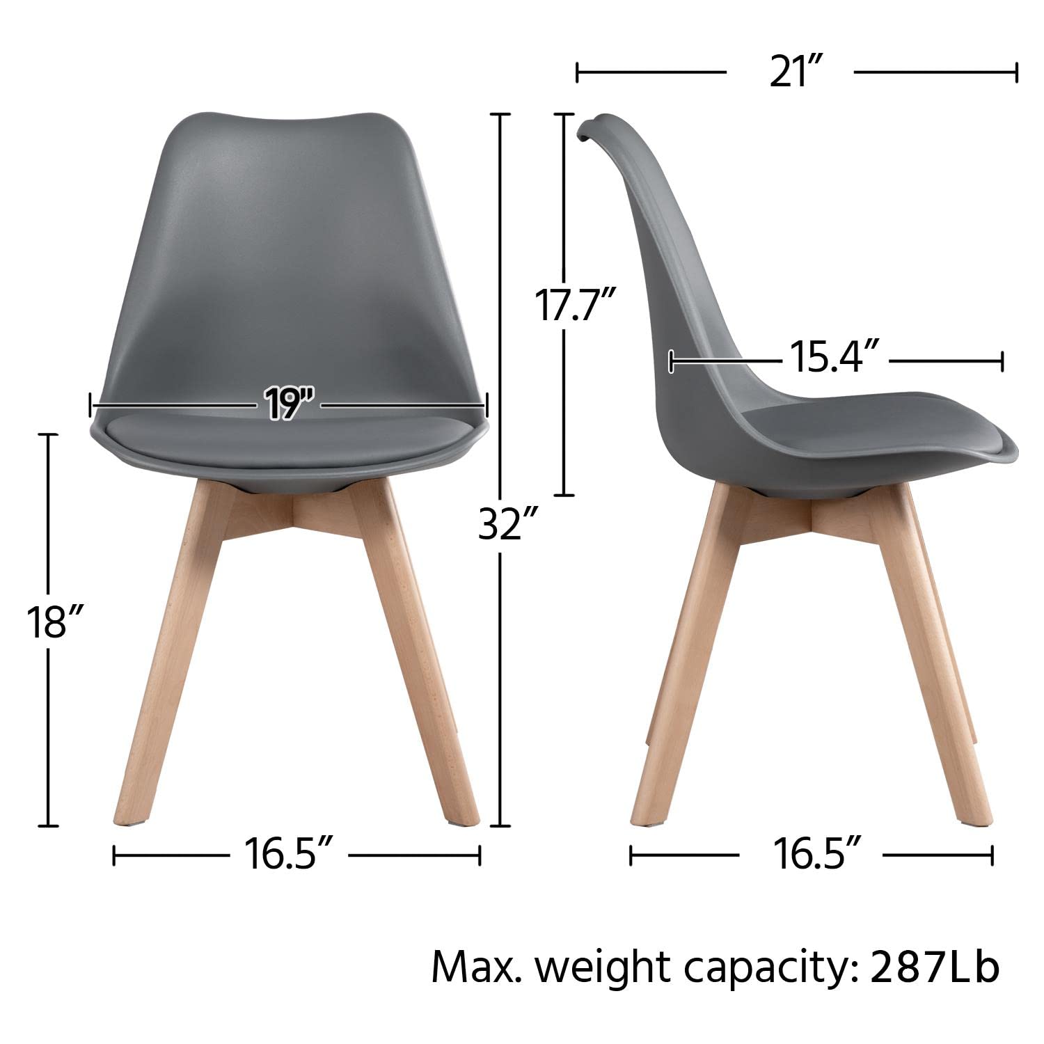 Yaheetech Modern Mid Century Dining Chairs Set of 4 - Upholstered PU Shell Accent Chairs with Beech Wood Legs, Eiffel Inspired Design in Dark Gray - Perfect for Dining Room, Living Room, Bedroom or Kitchen Seating