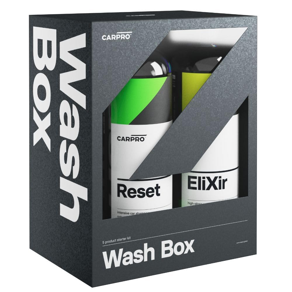 CARPRO Wash Box - 5 Premium Car Detailing Products: Elixir, Reset Shampoo, Microfiber Wash Mitt, DHydrate Drying Towel & 2 Lint-Free Face Towels - Complete Car Wash Kit for All Seasons (16 Treatments) | Perfect for Home Detailing, Professional Auto Care & Weekend Car Wash Projects