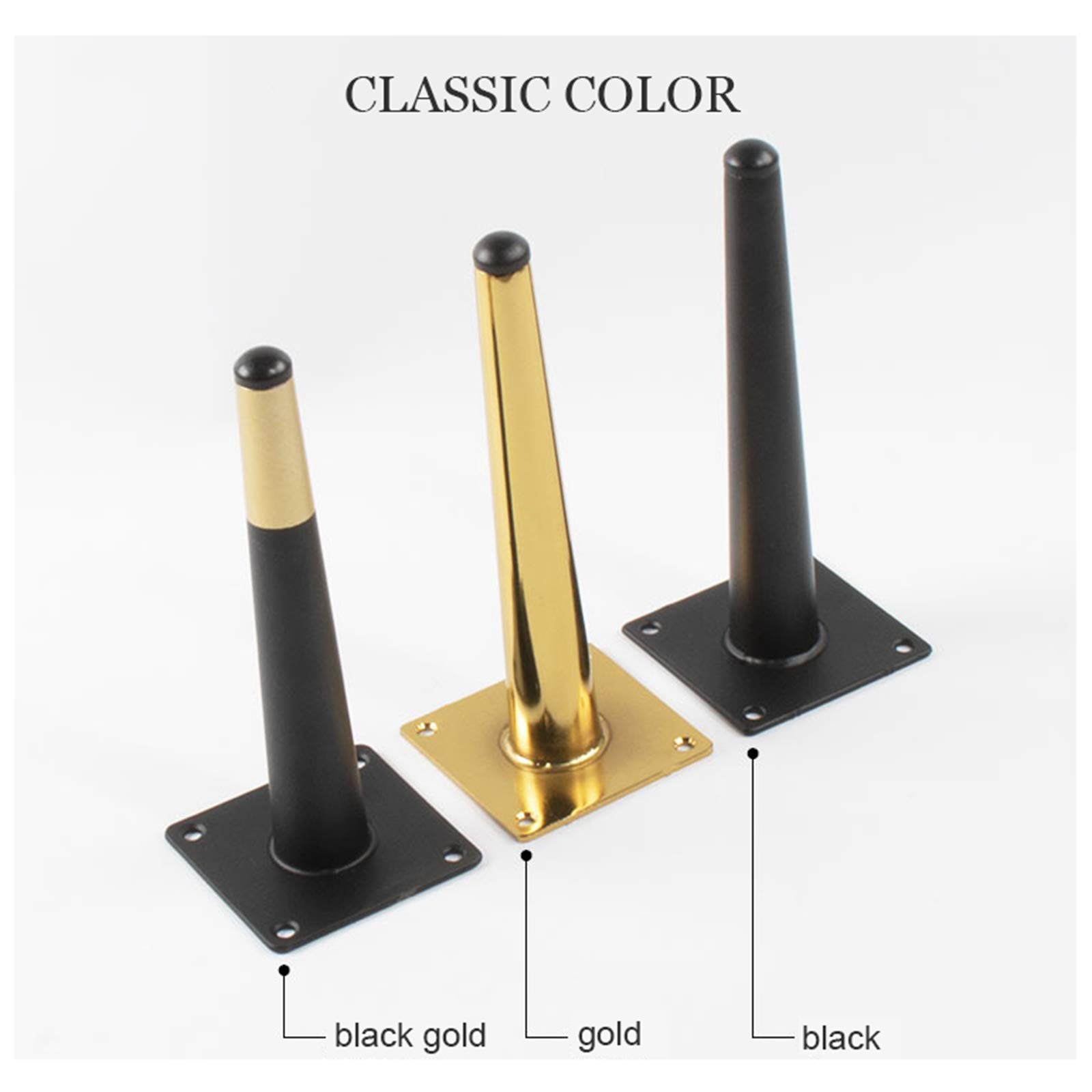 Black Gold Oblique Metal Furniture Legs - 4Pcs Iron Table Feet for DIY Cabinets, Beds, Desks & Sofas - 35cm/14in Heavy Duty Replacement Legs with Solid Mounting Plates - Perfect for Home Office, Living Room & Bedroom Furniture Upgrade