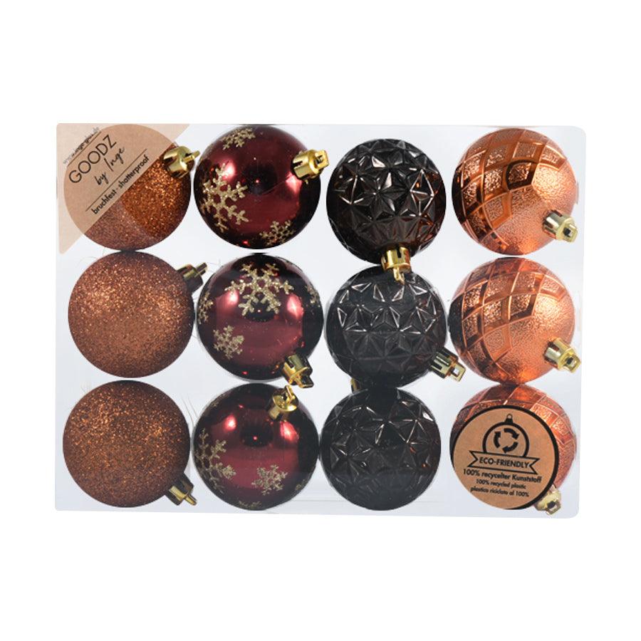 INGE Goodz Mixed Ornament Balls - 12pcs, 6cm Christmas Tree Decorations for Holiday Party, Home & Office Decor