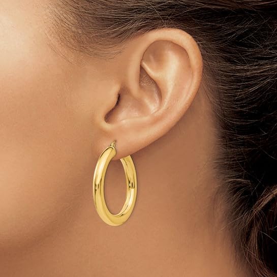 14K Yellow Gold Polished 5mm Lightweight Chunky Hoop Earrings for Women - Everyday Wear, Gift, Party & Special Occasions