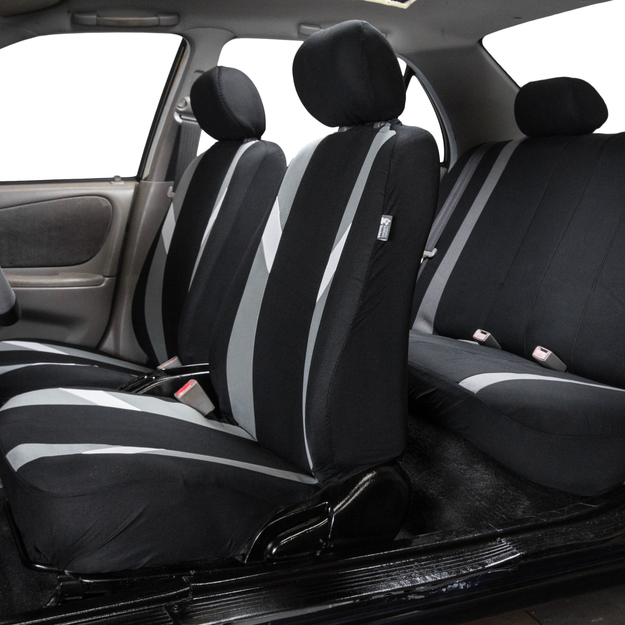 Premium FH Group 3-Row Car Seat Covers Set - Universal Fit for Cars, Trucks & SUVs | Gray Modern Design with Airbag Compatibility | Split Rear Bench Protection | Durable Interior Accessories for Family Road Trips & Daily Commute