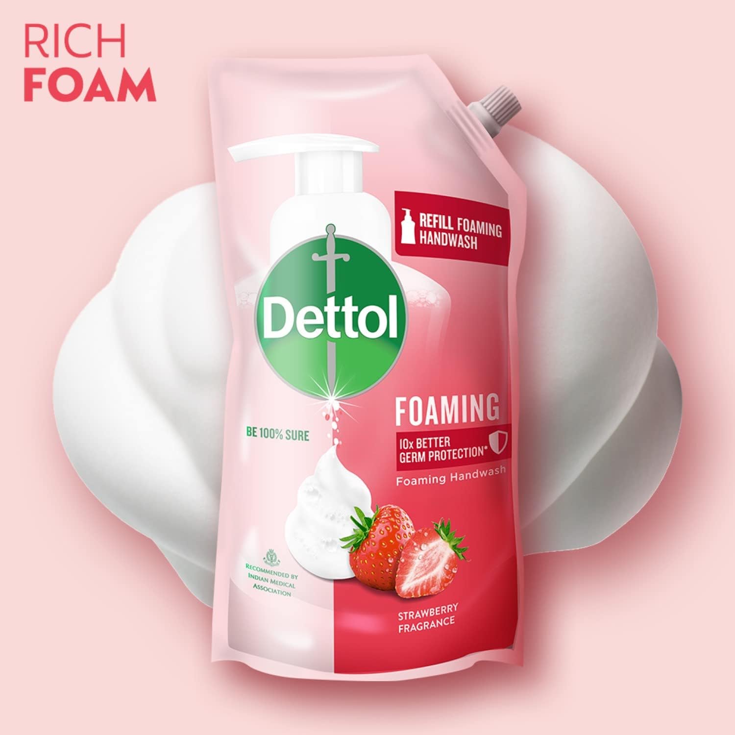 Dettol Foaming Hand Wash Refill Combo - Strawberry & Aloe Coconut (Pack of 2, 700ml Each) | Rich Lather, Moisturizing Formula, Gentle on Skin | Ideal for Home, Office & Travel Use