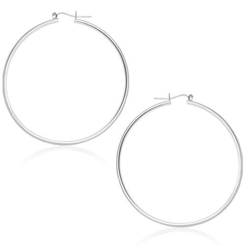 14K White Gold Polished Hoop Earrings for Women - 45mm Diameter Classic Circle Earrings - Perfect for Everyday Wear, Parties & Special Occasions