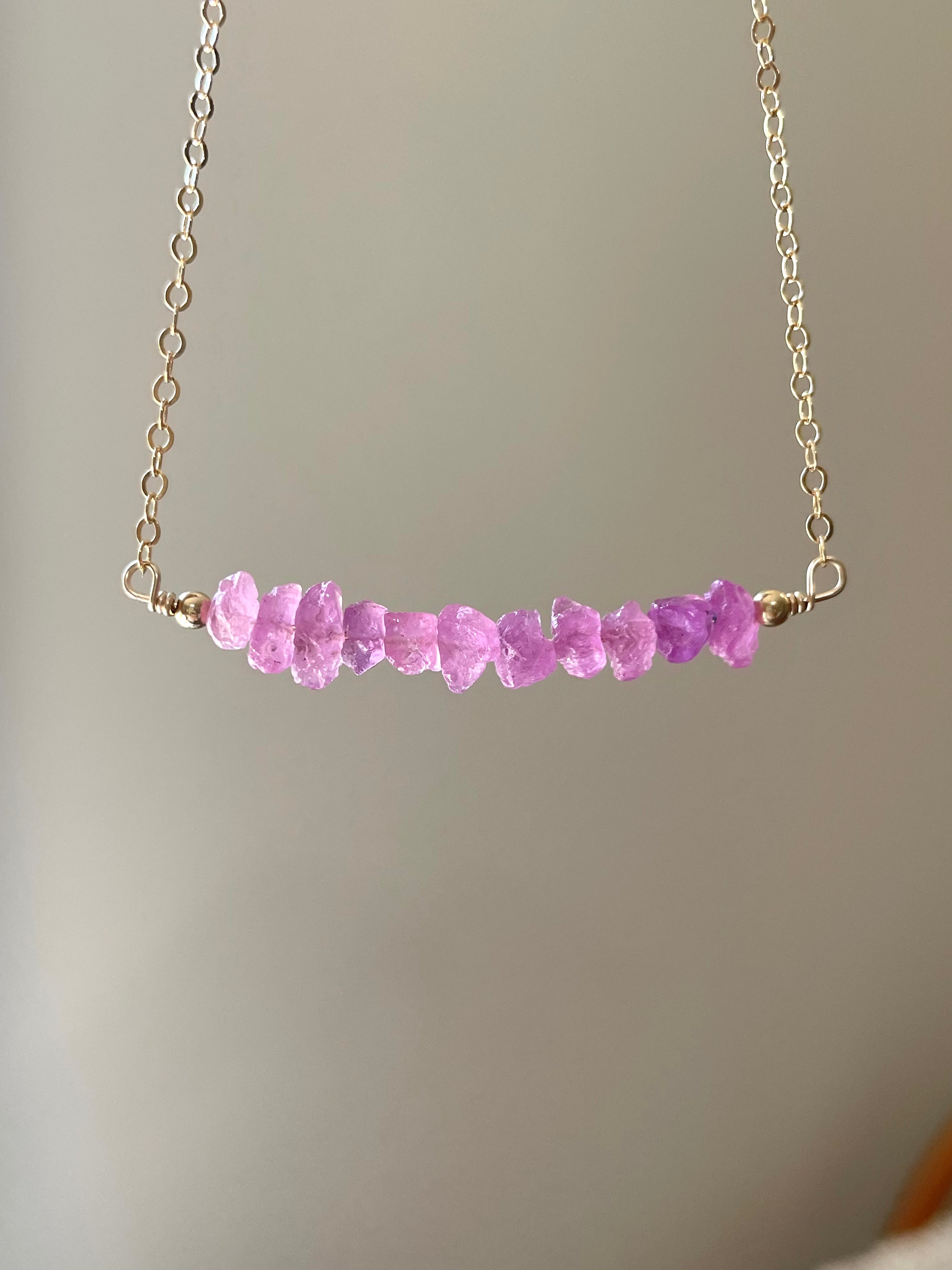 Natural Pink Sapphire Bar Necklace for Women - Elegant Minimalist Jewelry for Everyday Wear, Gifts & Special Occasions