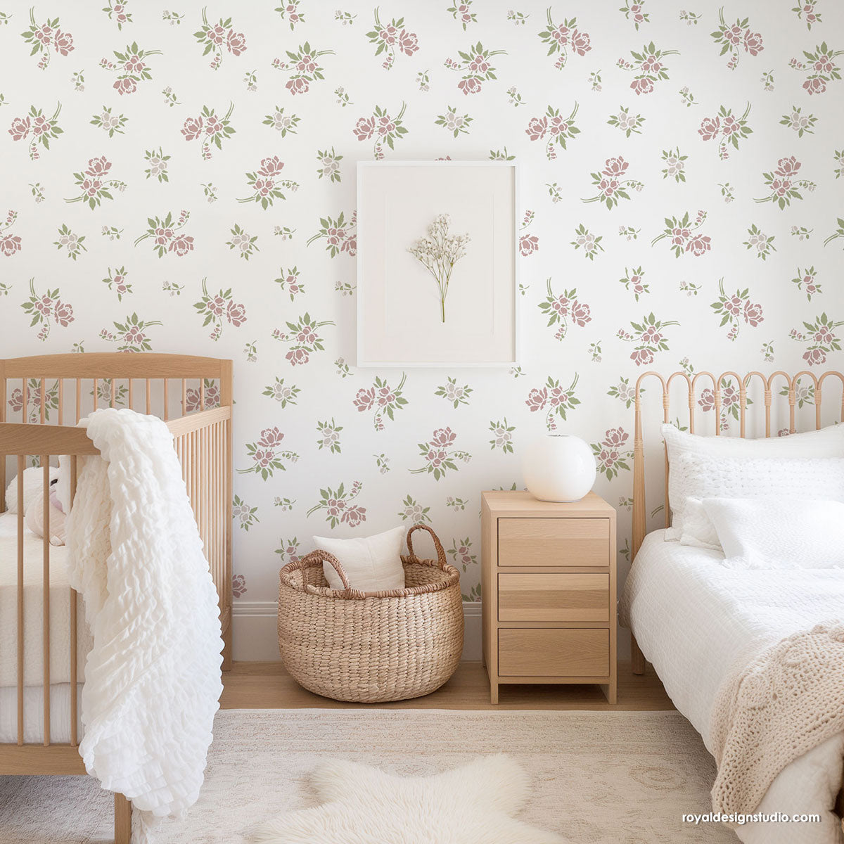 Field Flowers Wall Stencil - DIY Home Decor Painting Template for Farmhouse, Nursery & Bedroom - Reusable Floral Pattern for Walls, Furniture & Crafts