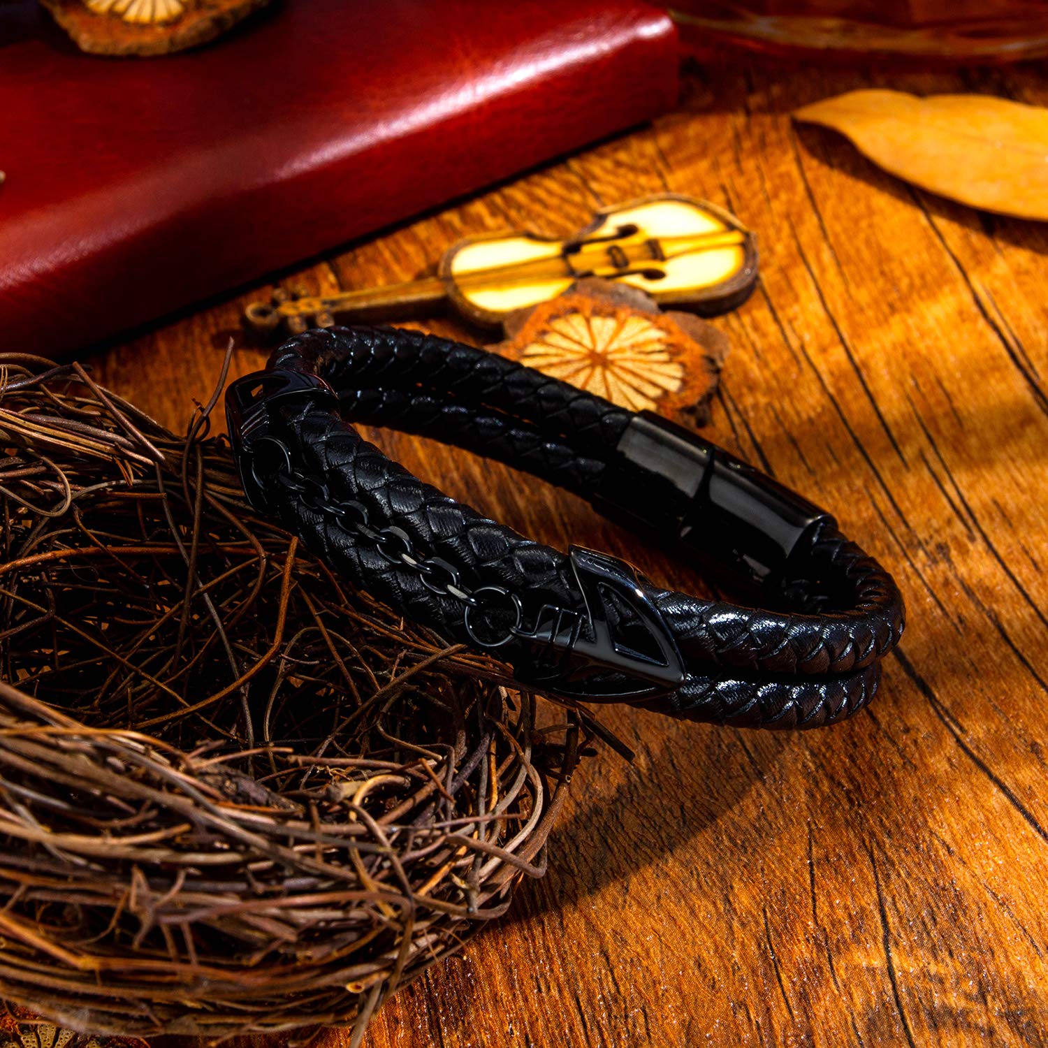 Men's Leather Bracelet with Stainless Steel Clasp - Multi-Layer Braided Genuine Leather Wristband for Men | Perfect for Casual Wear, Gifts & Everyday Fashion Accessories