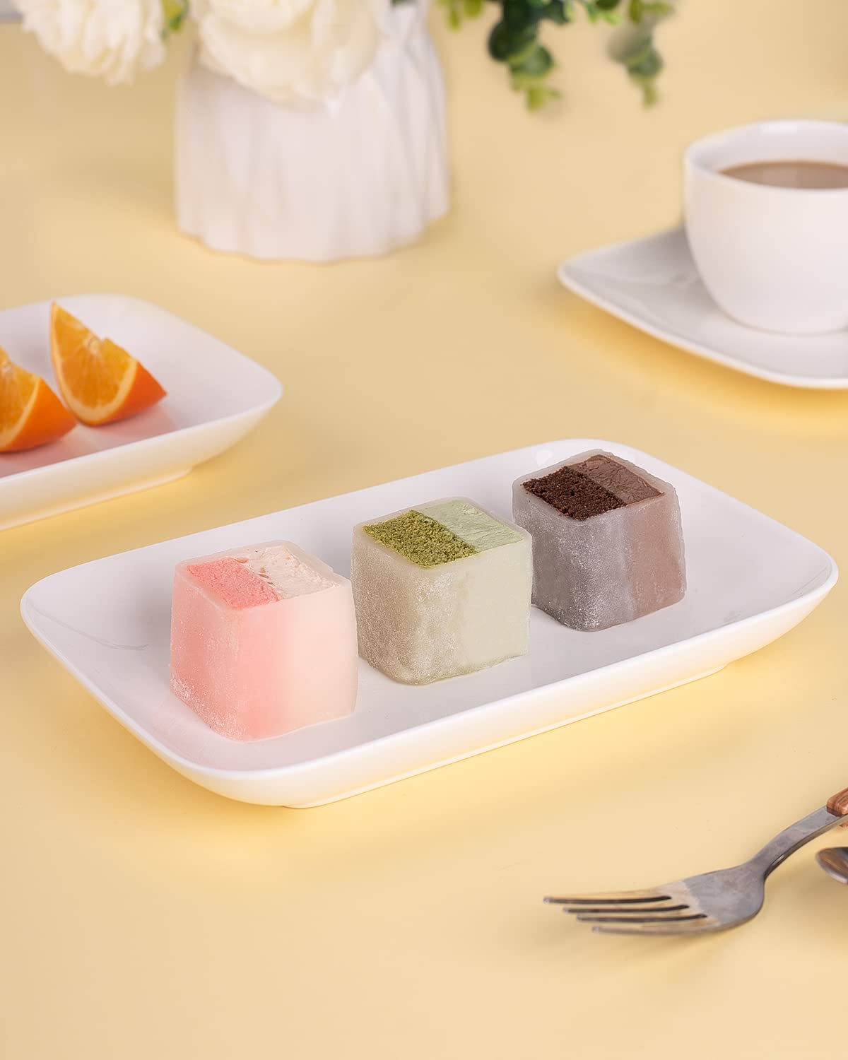 DELLING 8 Inch Rectangular Ceramic Appetizer Plates Set of 6 - Small Serving Plates for Salad, Dessert, Sushi, Snacks - Microwave, Oven & Dishwasher Safe - Perfect for Dinner Parties, Picnics, and Home Entertaining - White