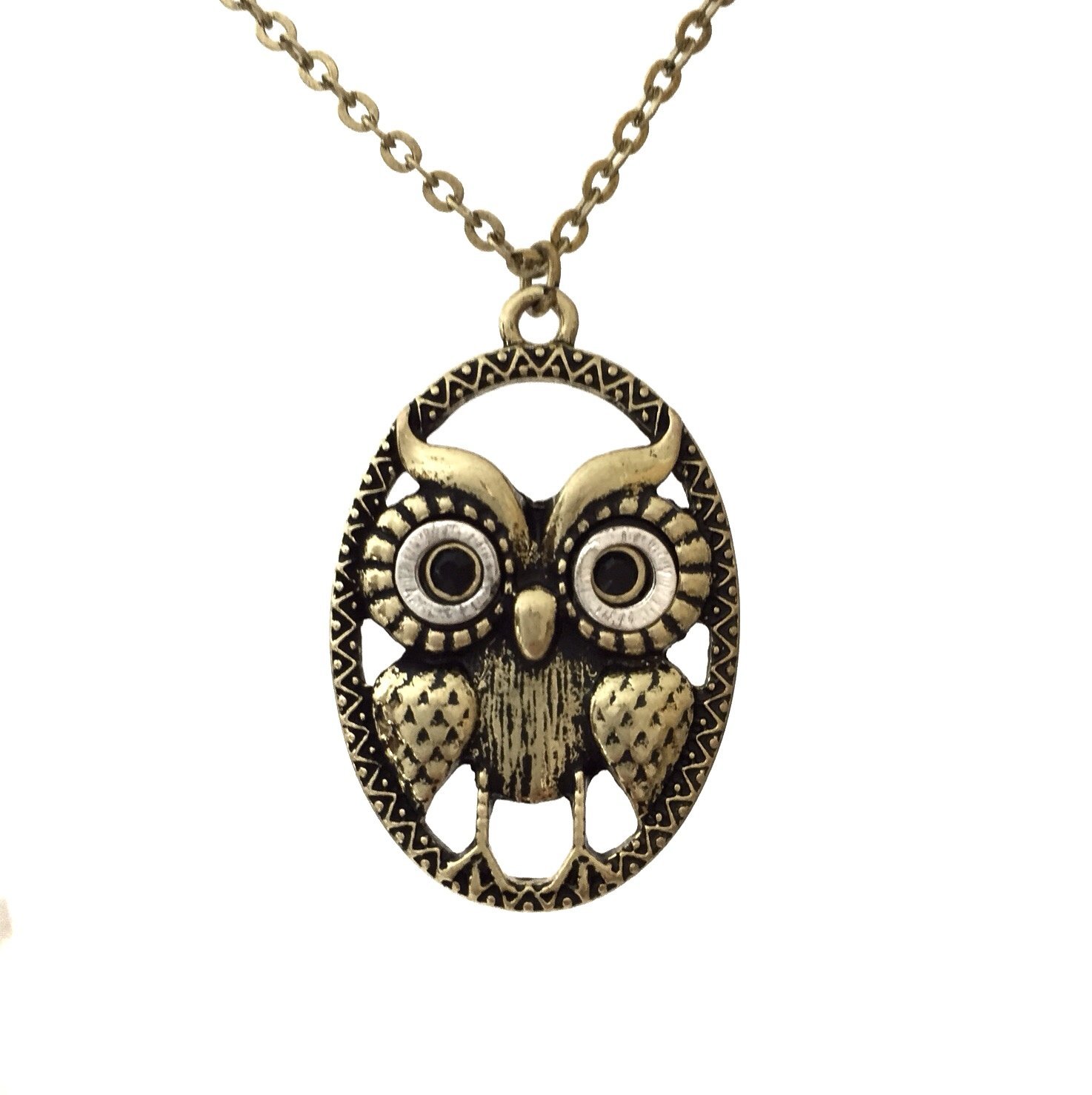 Gypsy Jewels Cute Owl Pendant Necklace - Oval Burnished Gold Tone Small Dainty Chain Jewelry for Women - Perfect for Everyday Wear, Gift Giving & Boho Fashion