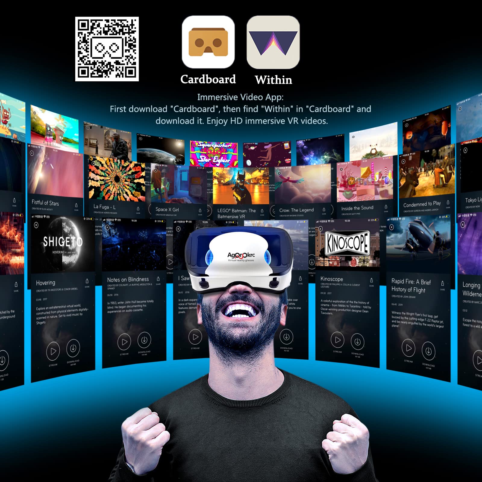 Premium VR Headset for Android & iOS - 3D Virtual Reality Glasses with 2K HD Display & Anti-Blue Light Technology | Ideal for Gaming, Movie Watching & Virtual Experiences | Compatible with Smartphones (White)