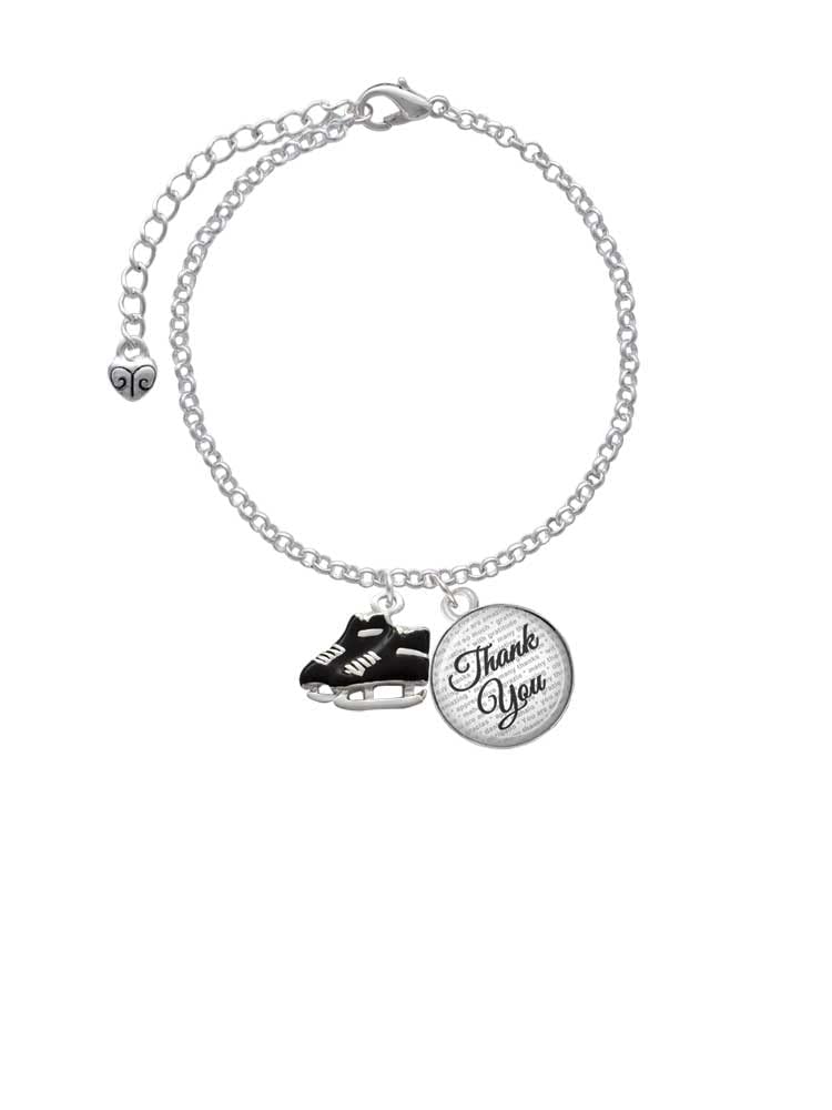 Delight Jewelry Silvertone Black Ice Skates Charm Bracelet - Adjustable 6