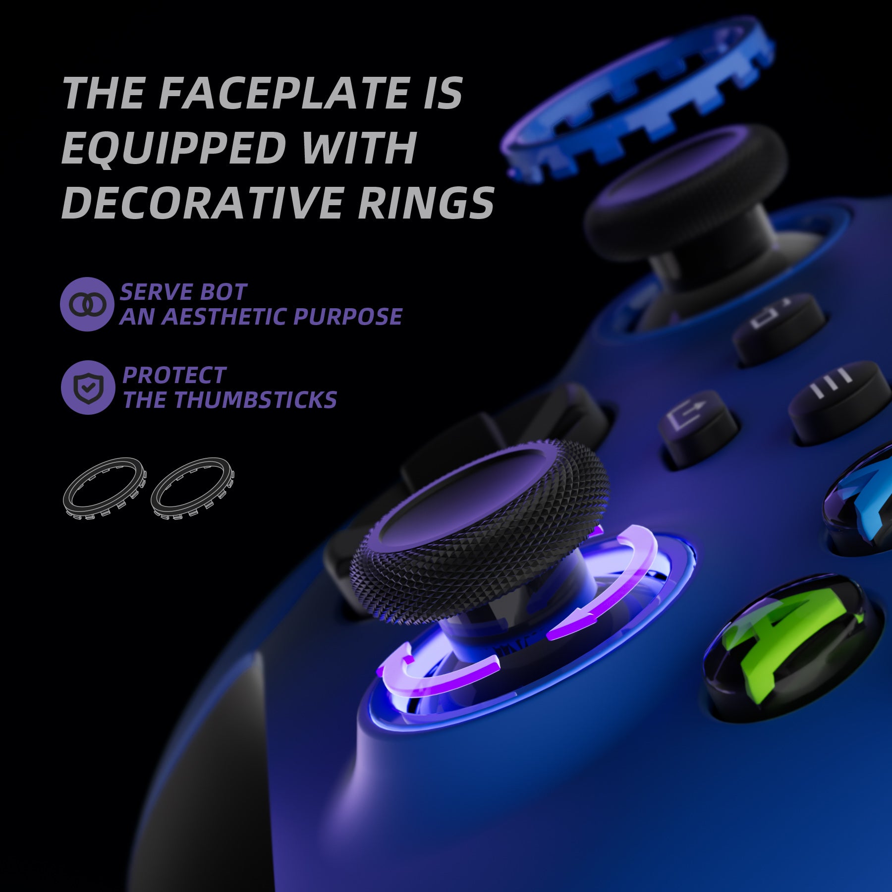 eXtremeRate ASR Performance Rubberized Grip Front Housing Shell with Accent Rings for Xbox Series X & S Controller - Blue | Enhanced Gaming Comfort for Long Sessions | Perfect for Competitive Gaming & Casual Play