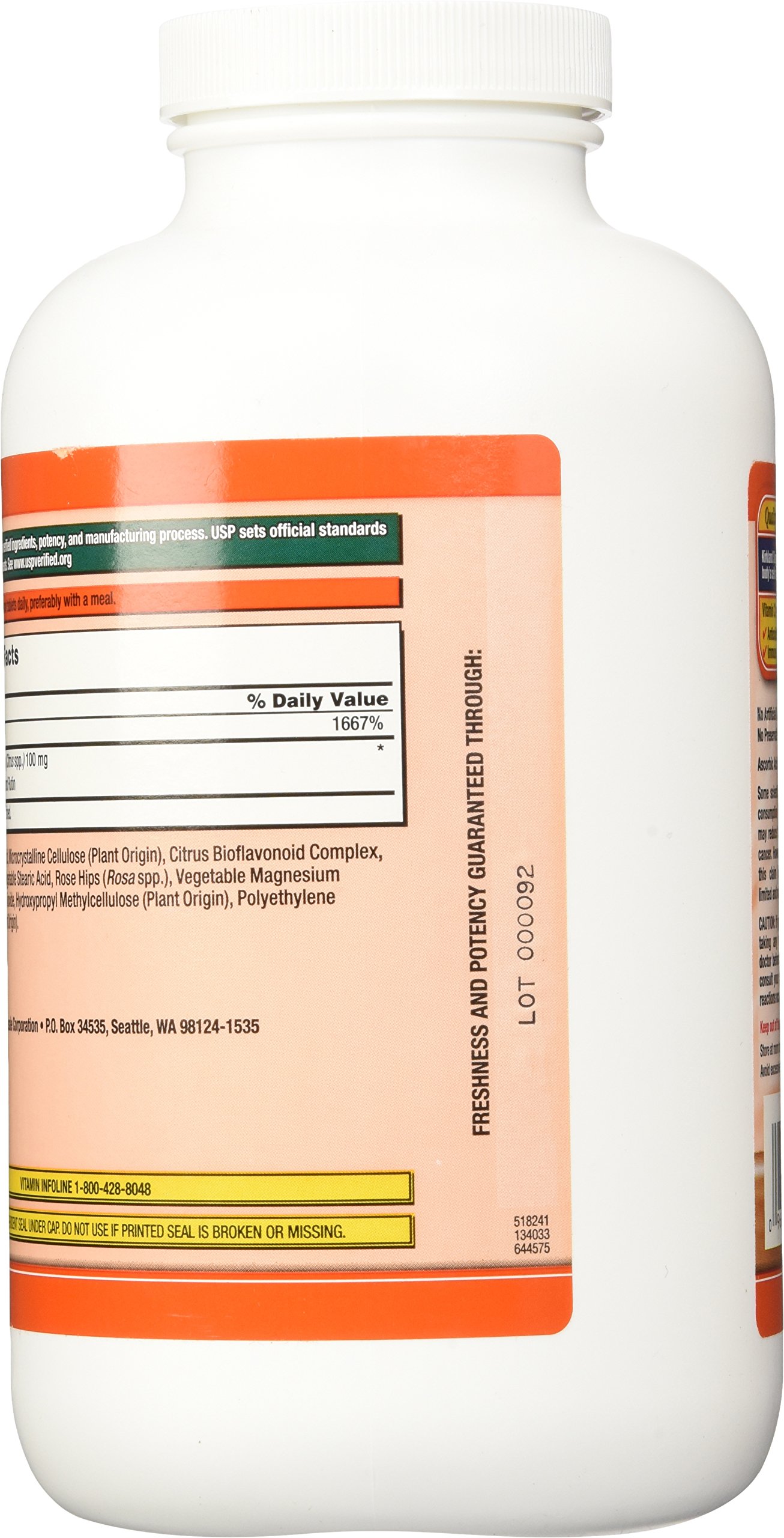 Kirkland Signature Vitamin C 500mg with Rose Hips - 500 Tablets | Immune Support, Antioxidant Boost | Daily Wellness Supplement for Adults & Kids