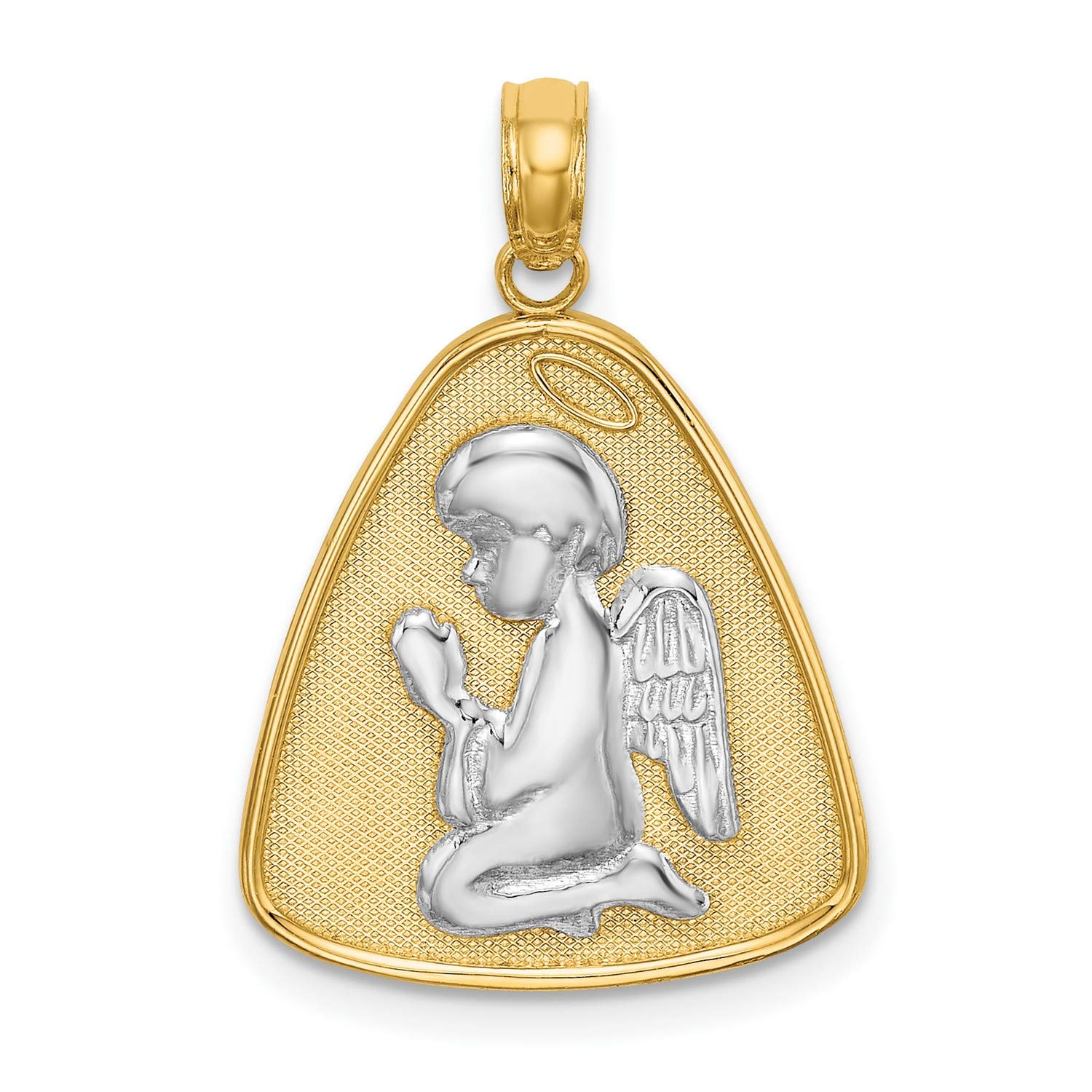 14K Yellow Two-Tone Gold Angel Praying with Halo Pendant Necklace - Perfect for Religious Gifts, Baptism, First Communion & Spiritual Jewelry Collection