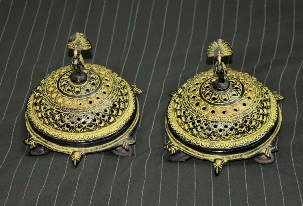 Peacock Shaped Turtle Incense Holder Pair - Spiritual Room Decor, Aromatherapy & Meditation Accessories for Yoga, Home, and Office Use