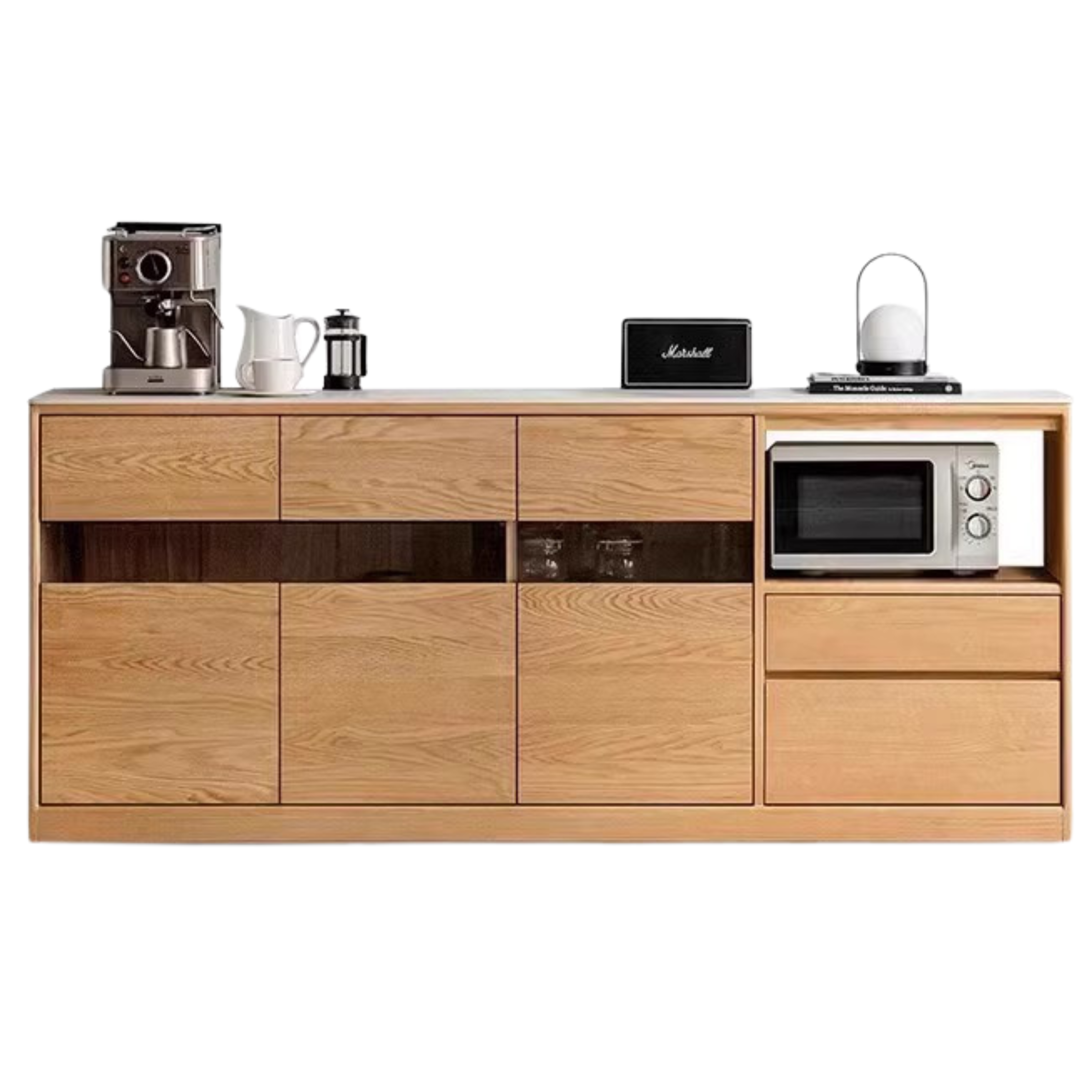 Oak Solid Wood Nordic Sideboard with Slate Top - Modern Buffet Cabinet for Dining Room, Living Room & Entryway Storage