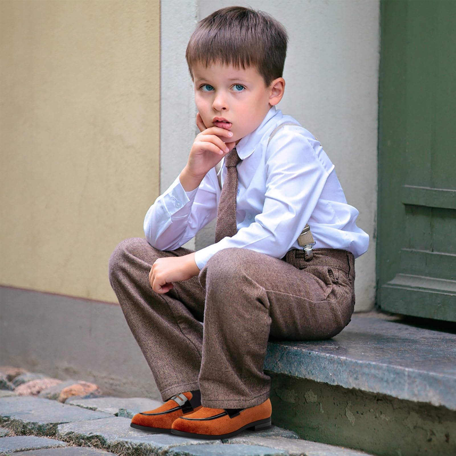 JITAI Boys Velvet Slip-On Loafers Dress Shoes for Wedding, Party & Formal Occasions - Comfortable Kids Dress Shoes for School, Church and Special Events