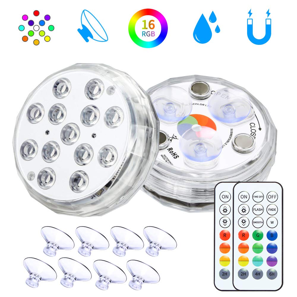 UNISOPH Magnetic Underwater LED Lights - RGB Color Changing Pool Lights with Remote Control & Timer, Perfect for Swimming Pools, Aquariums, and Outdoor Water Features