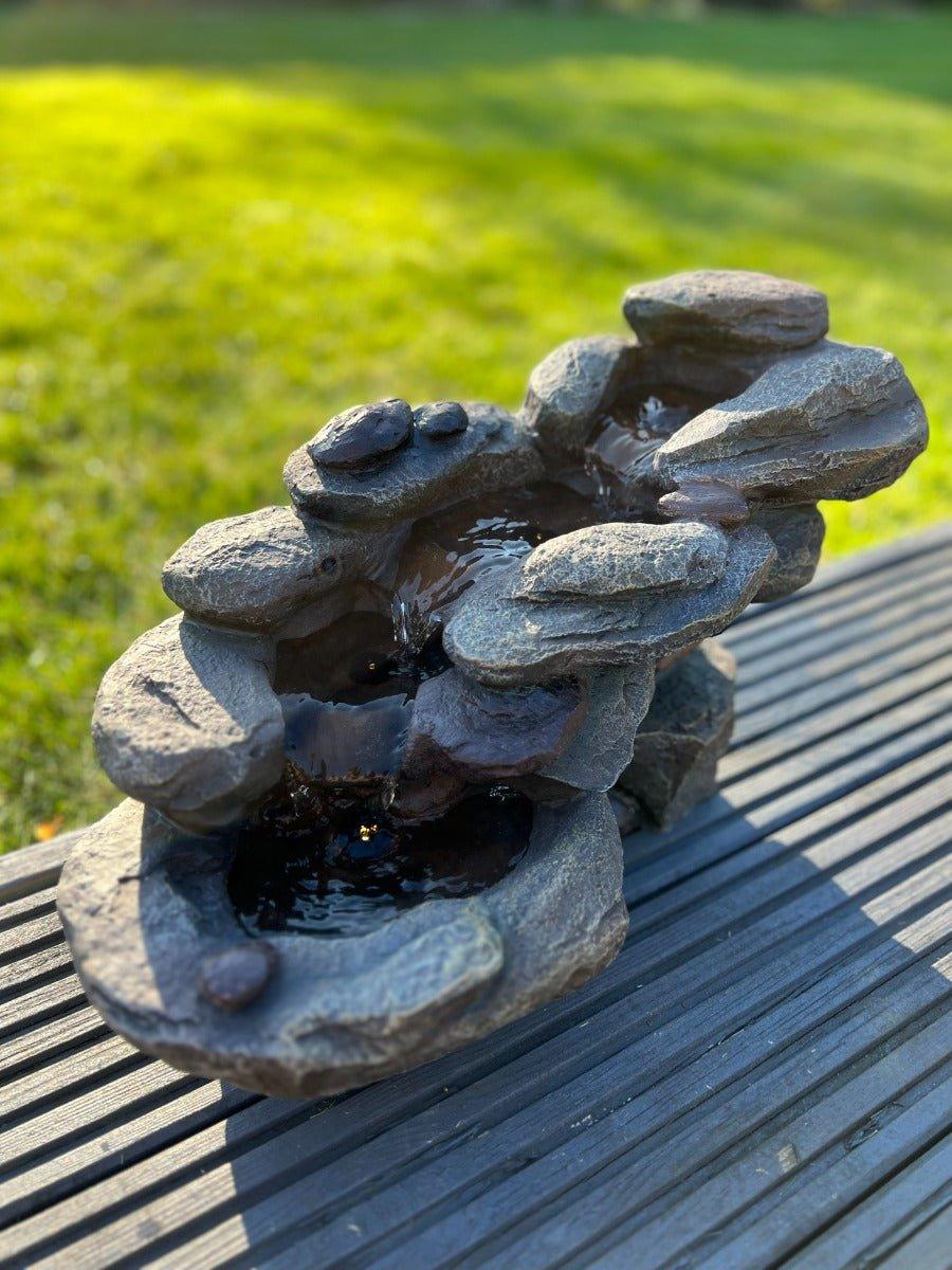 Solar Powered Rock Waterfall with LED Lights - Outdoor Garden Fountain Decor (45x23x24.5cm) - Perfect for Patio, Yard, and Landscape Water Features