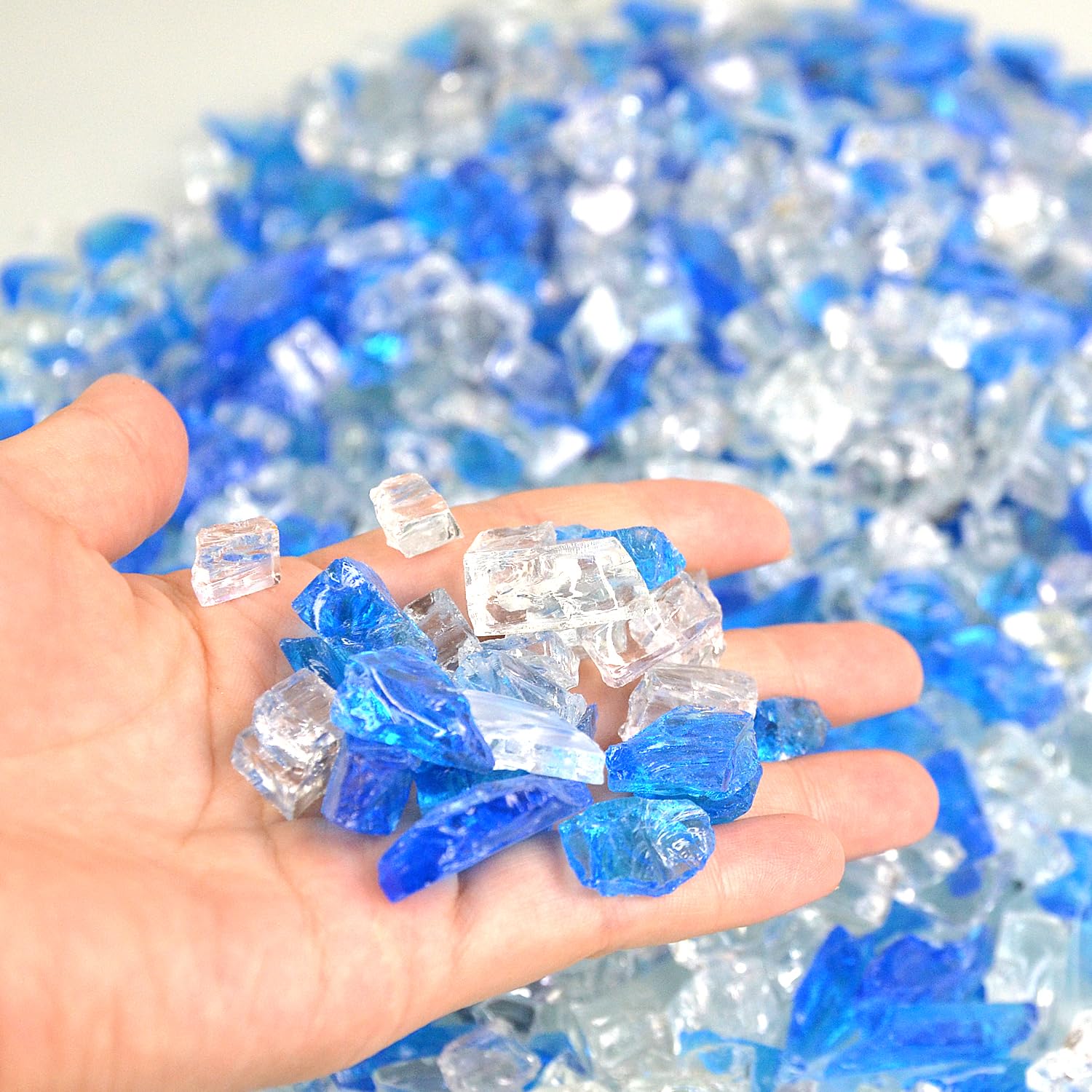 Blue Fire Glass 10 lbs - 1/2 Inch Reflective Rocks for Fire Pit & Fireplace - Outdoor & Indoor Use