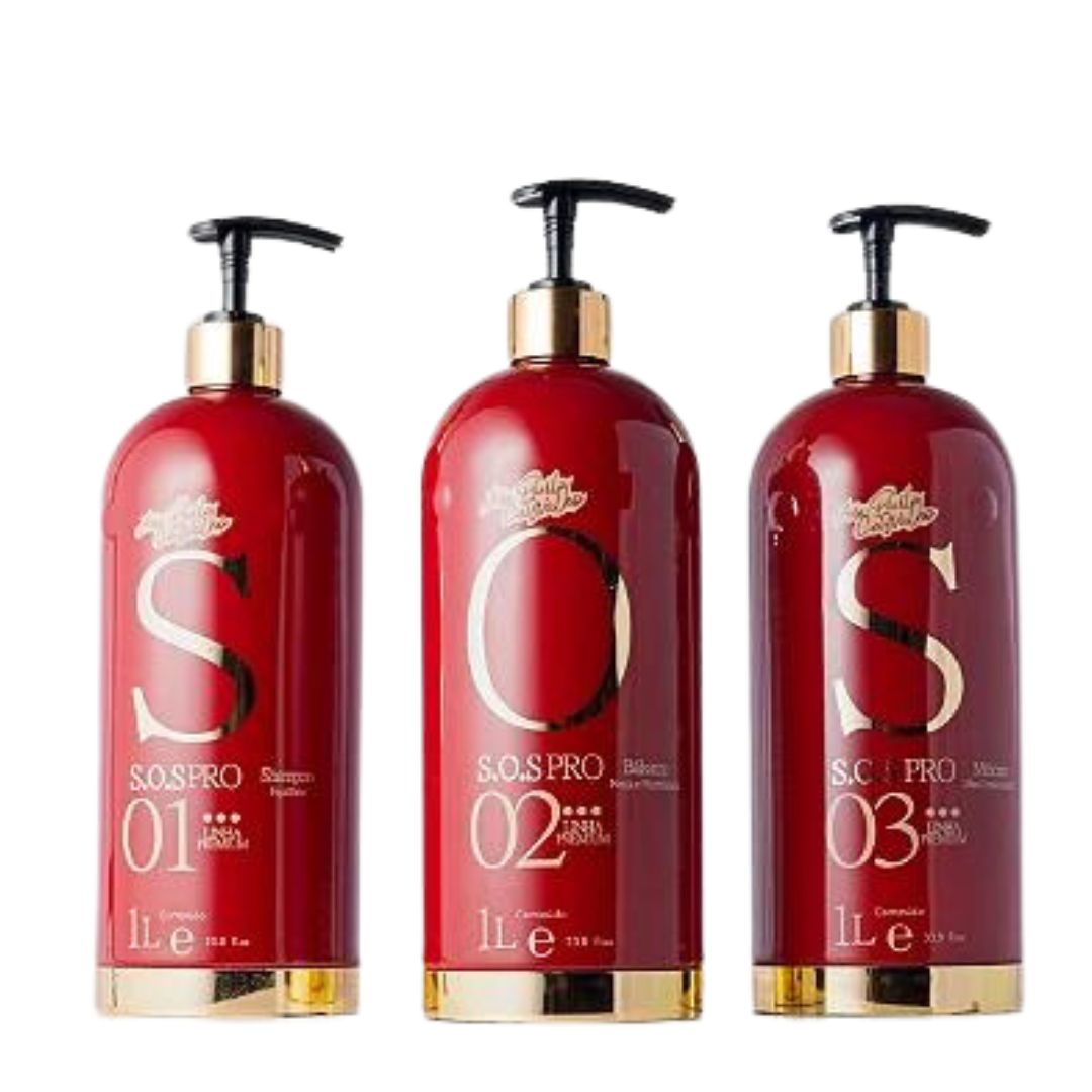 Ana Paula Carvalho SOS Pro Treatment Kit - 3 x 1L (3 x 33.8 fl oz) Hair Repair Set for Damaged & Dry Hair - Salon-Quality Deep Conditioning Treatment at Home