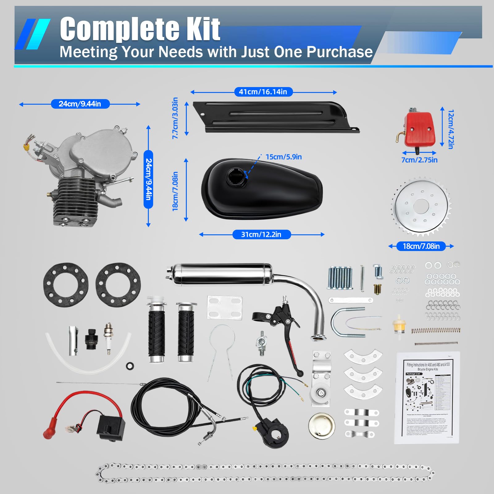 100CC 2-Stroke Bicycle Motor Kit - Complete Gasoline & Electric Bike Conversion Kit for Adults - DIY Bicycle Engine Upgrade for Commuting & Off-Road Adventures