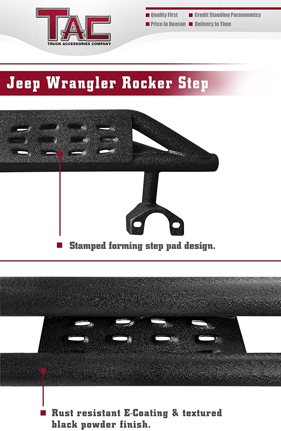 TAC Running Boards for 2007-2018 Jeep Wrangler JK 4 Door (Not for 2018 Wrangler JL) - Textured Black Side Steps Nerf Bars Step Rails - Off-Road Exterior Accessories for Enhanced Entry & Protection
