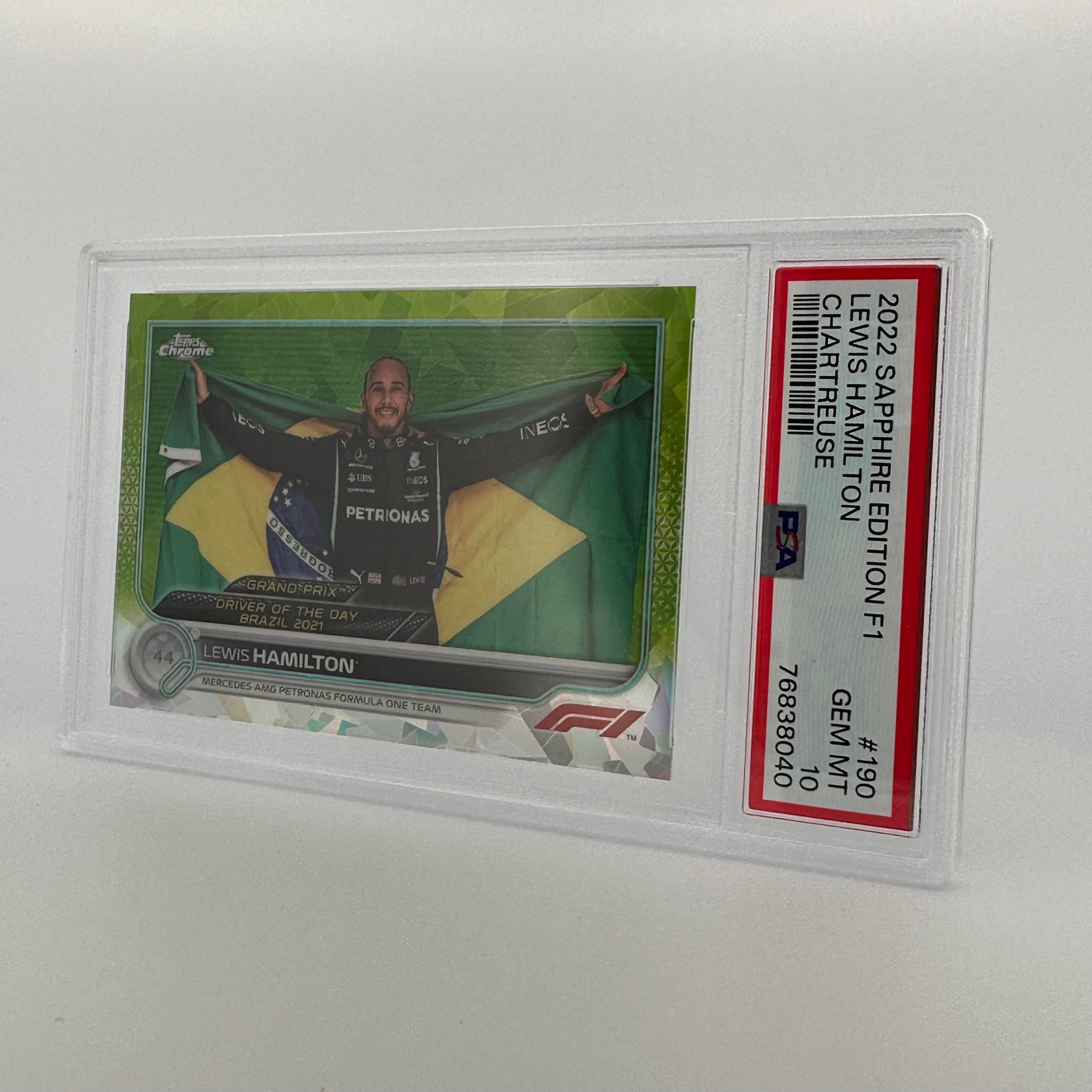 PSA 10 Graded 194/199 Lewis Hamilton #190 Sapphire Edition Chartreuse - Rare Collectible F1 Racing Card for Display & Investment