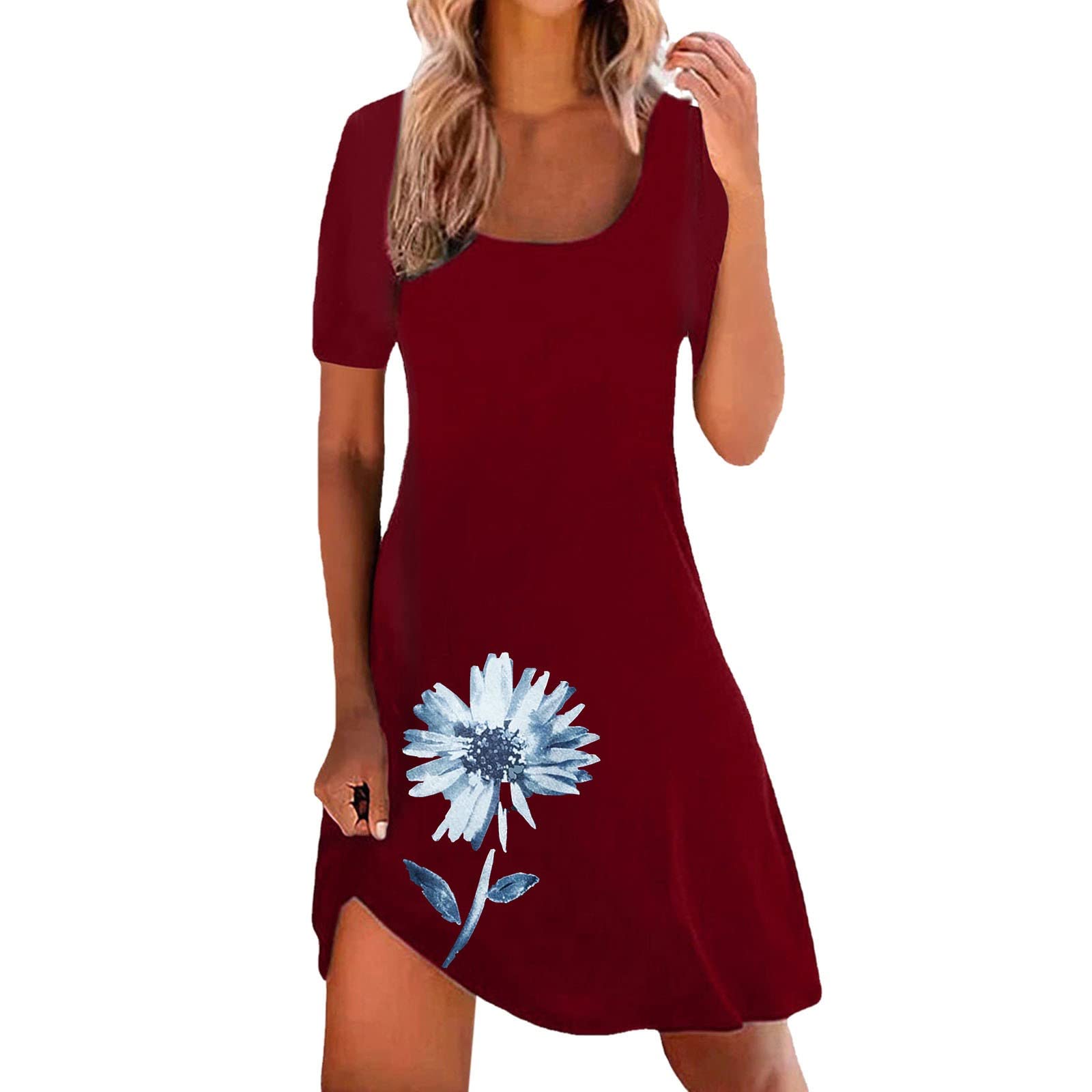 Women's Floral Print Summer Dress - Round Neck Short Sleeve Casual Elegant Loose Fit Dress for Beach, Vacation & Everyday Wear | Sexy Flowy Maxi Dress